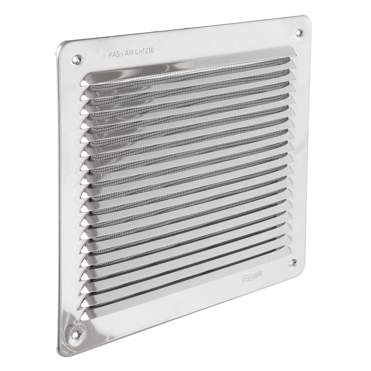 La Ventilazione LAR2323IN Griglia di Ventilazione Quadra da Sovrapporre con rete antinsetti, Inox430, dimensioni 228x228 mm