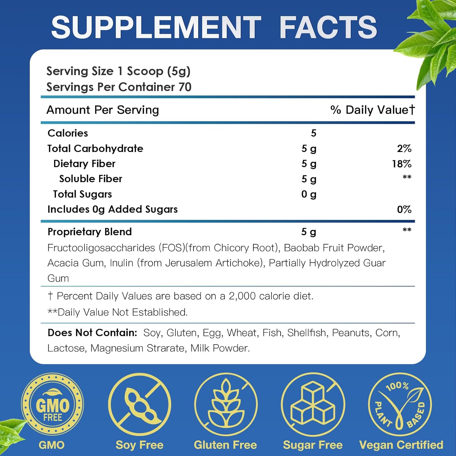 Fiber Supplement - Prebiotic Fiber Supplement Powder, 5g Soluble Fiber Powder with Acacia & Inulin for Daily Digestive Health & Regularity, Gluten & Sugar Free, Vegan, Unflavored - 70 Servings - Image 8