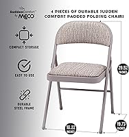 Vista 5 de MECO 4-Pack Steel Frame Folding Dining & Event Chairs, Chicory Lace Motif Upholstery, Beige - Foldable Seating with Cushioned Seat and Padded Back