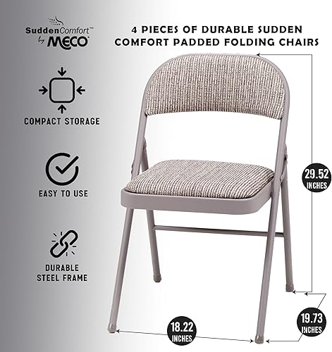 Miniatura 5 de MECO 4-Pack Steel Frame Folding Dining & Event Chairs, Chicory Lace Motif Upholstery, Beige - Foldable Seating with Cushioned Seat and Padded Back