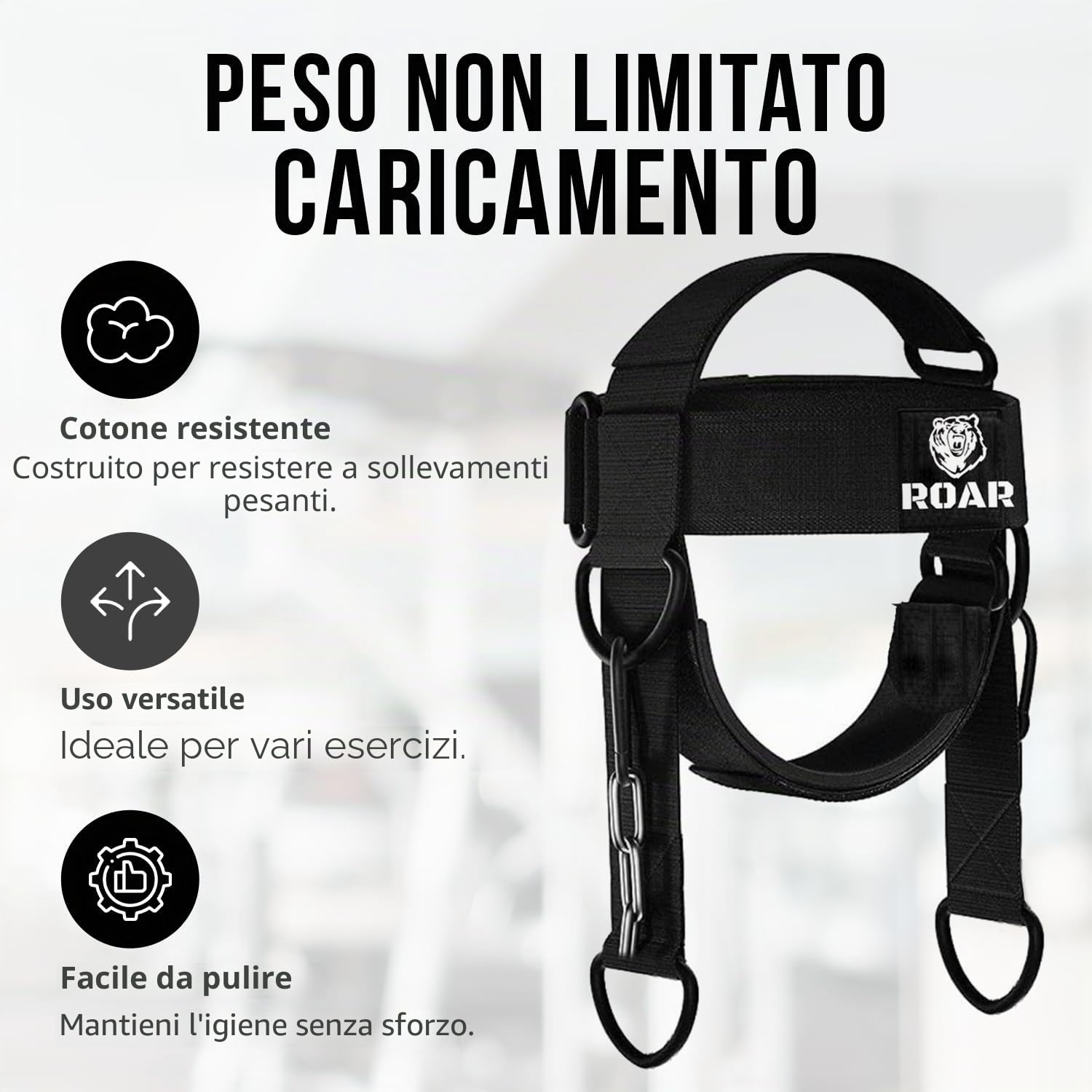 Roar® Imbracatura sollevamento pesi Allenatore per sollevamento pesi Cintura spessa Collo per sviluppo allenamento Cappello Resistenza Forza Costruttore muscolare Catena Esercizio Sollevamento