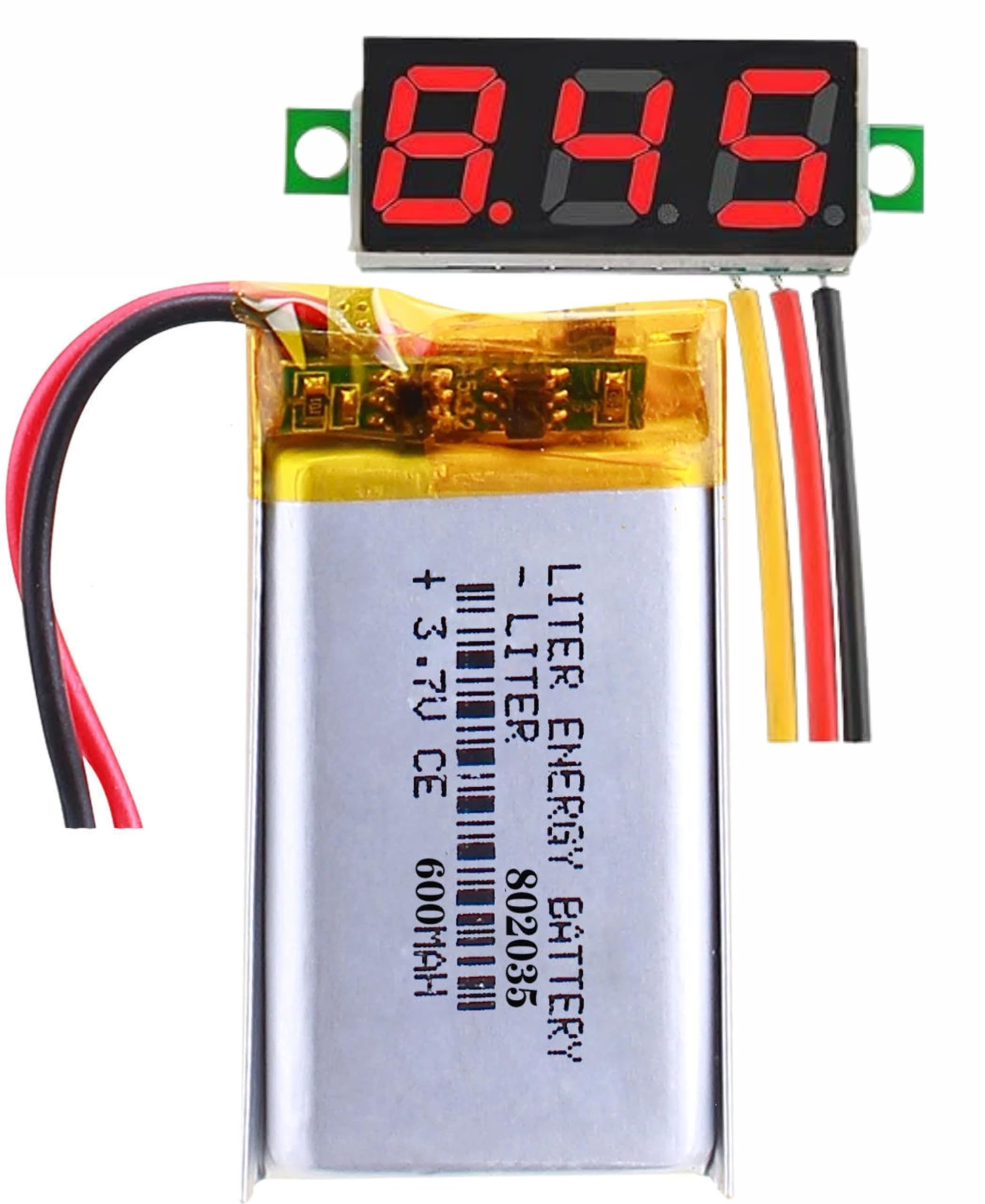 3.7V 600mAh Lithium Polymer Rechargeable Battery with Mini LED Volt Meter | 0V to 100V Range, Pack of 2, 3-Wire Connection, Rechargeable-image-45