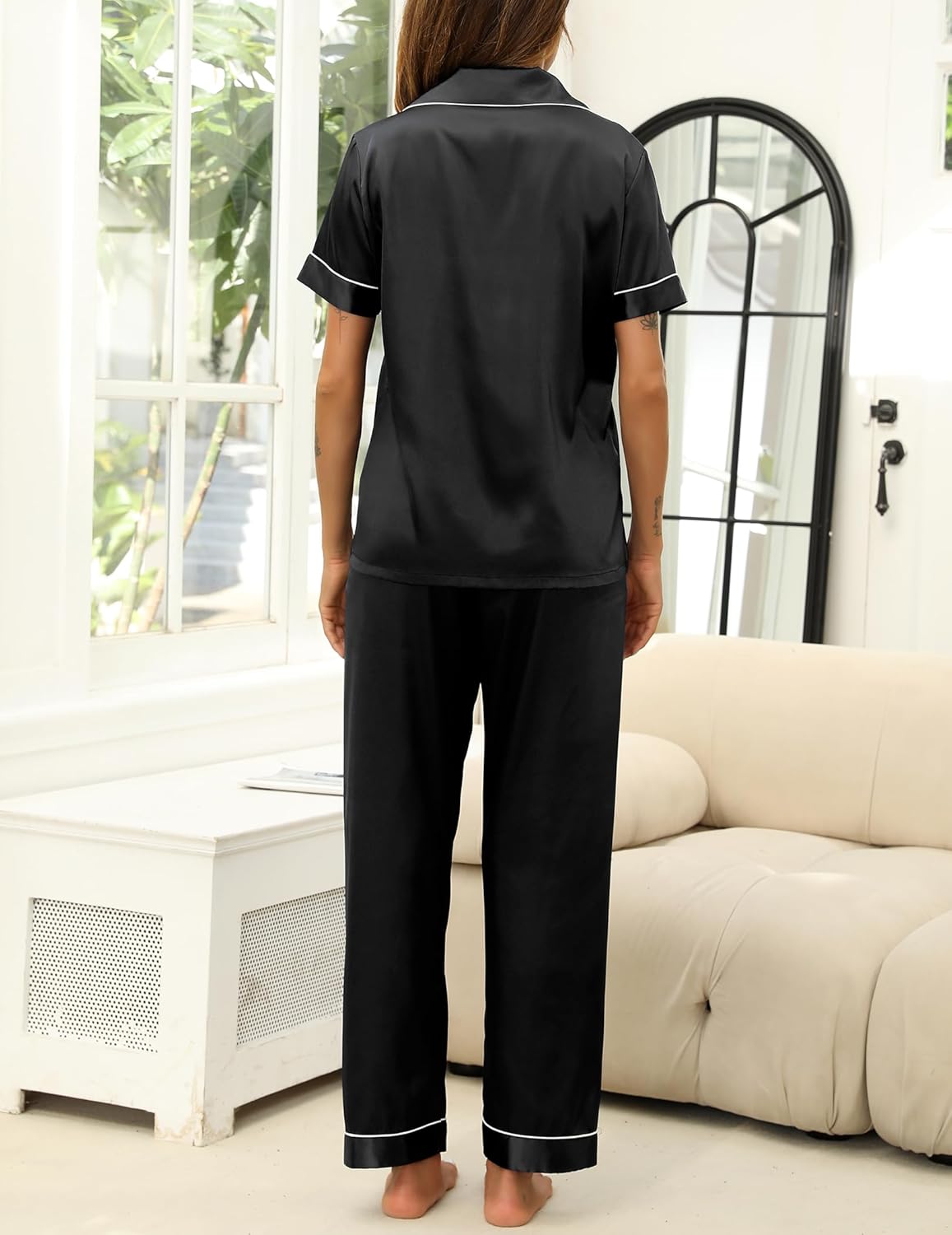 KCW Pajamas for Women Set 2 Piece Silk Lounge Sets Pj Sets Satin Long/Short Sleeve Button Down Sleepwear Outfits - Image 6