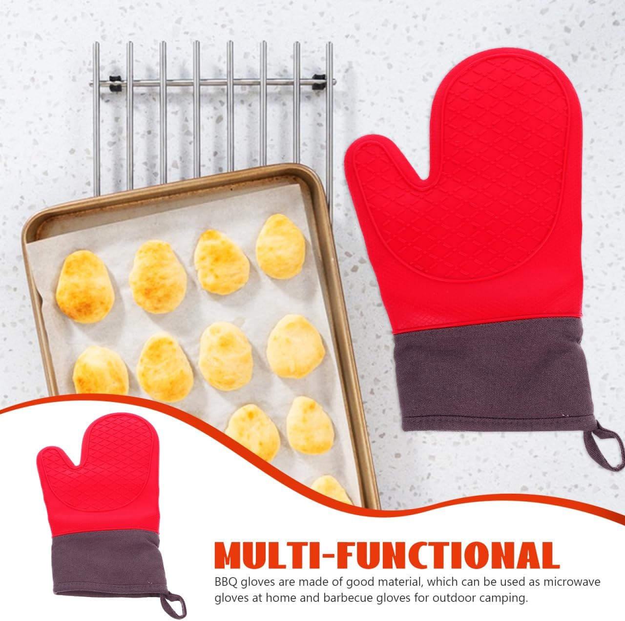 HANABASS Heat Resistant Barbecue Gloves Waterproof Silicone Oven Mitts for Cooking Grilling Baking and Outdoor Barbecue Non-Slip Pot Holders 11.6 X 7.3 Inches