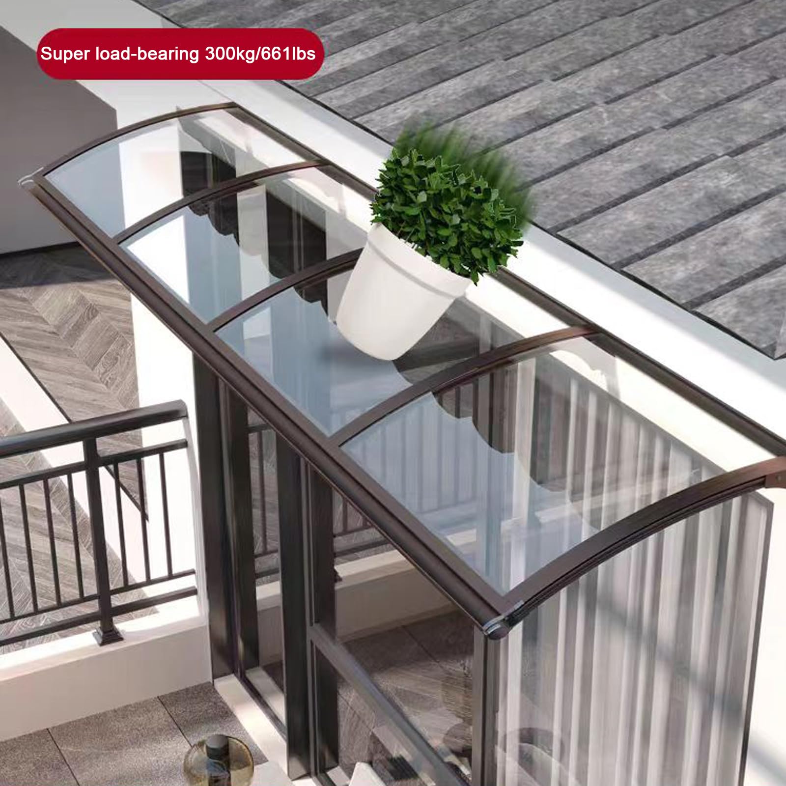 Pensilina Tettoia per Porta Balcone Esterno,Tenda da Veranda Pensilina in Policarbonato e Alluminio, Tendalino per Finestra Antivento Resistente ai Raggi Uv,con Accessori (45x150cm/18"x59")