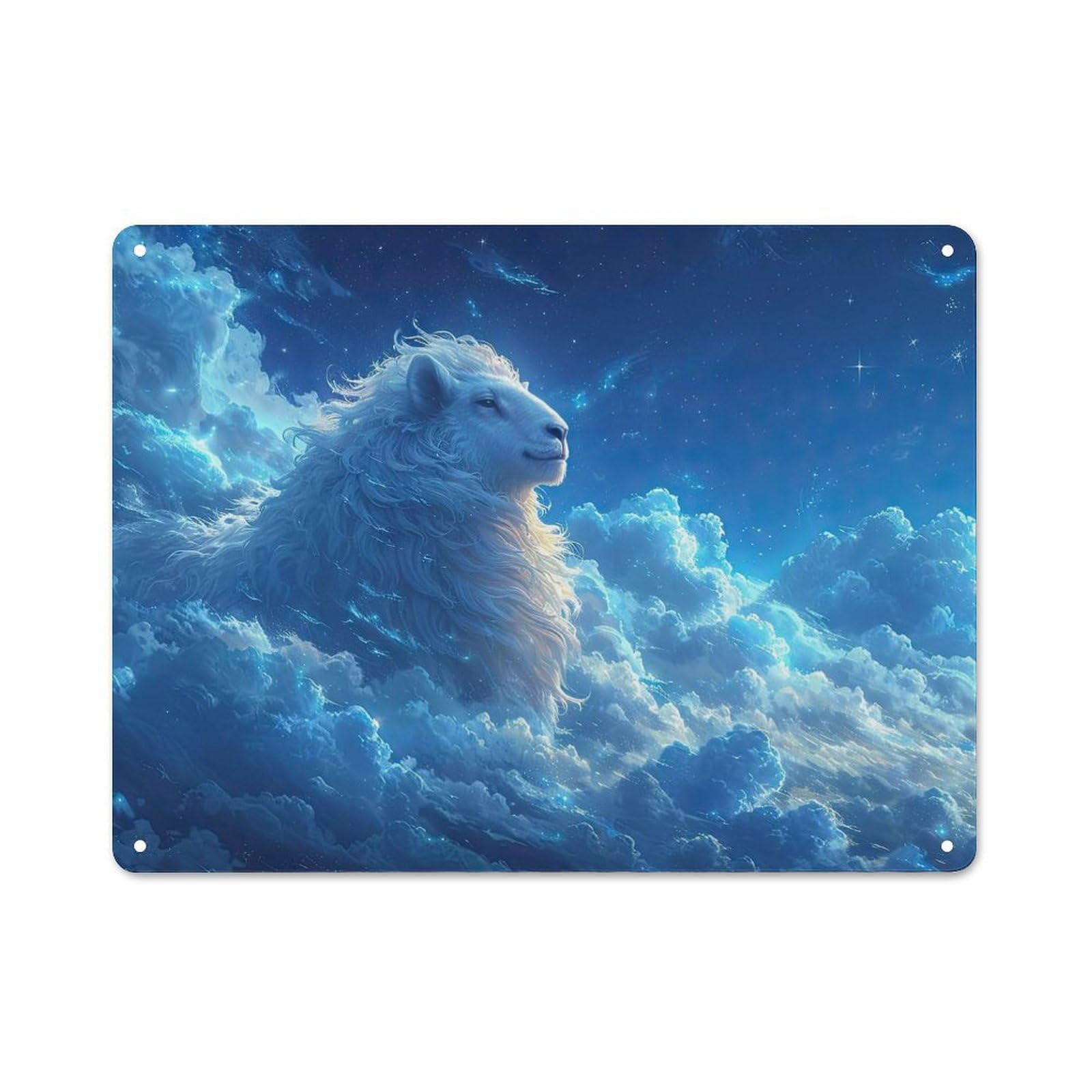 Junmoney Style-19 Loft Style Sheep In The Clouds Decorative Metal Plaque 30X40cm, Studio Wall Art For Workspace, Cafe, Hallway Or Garage