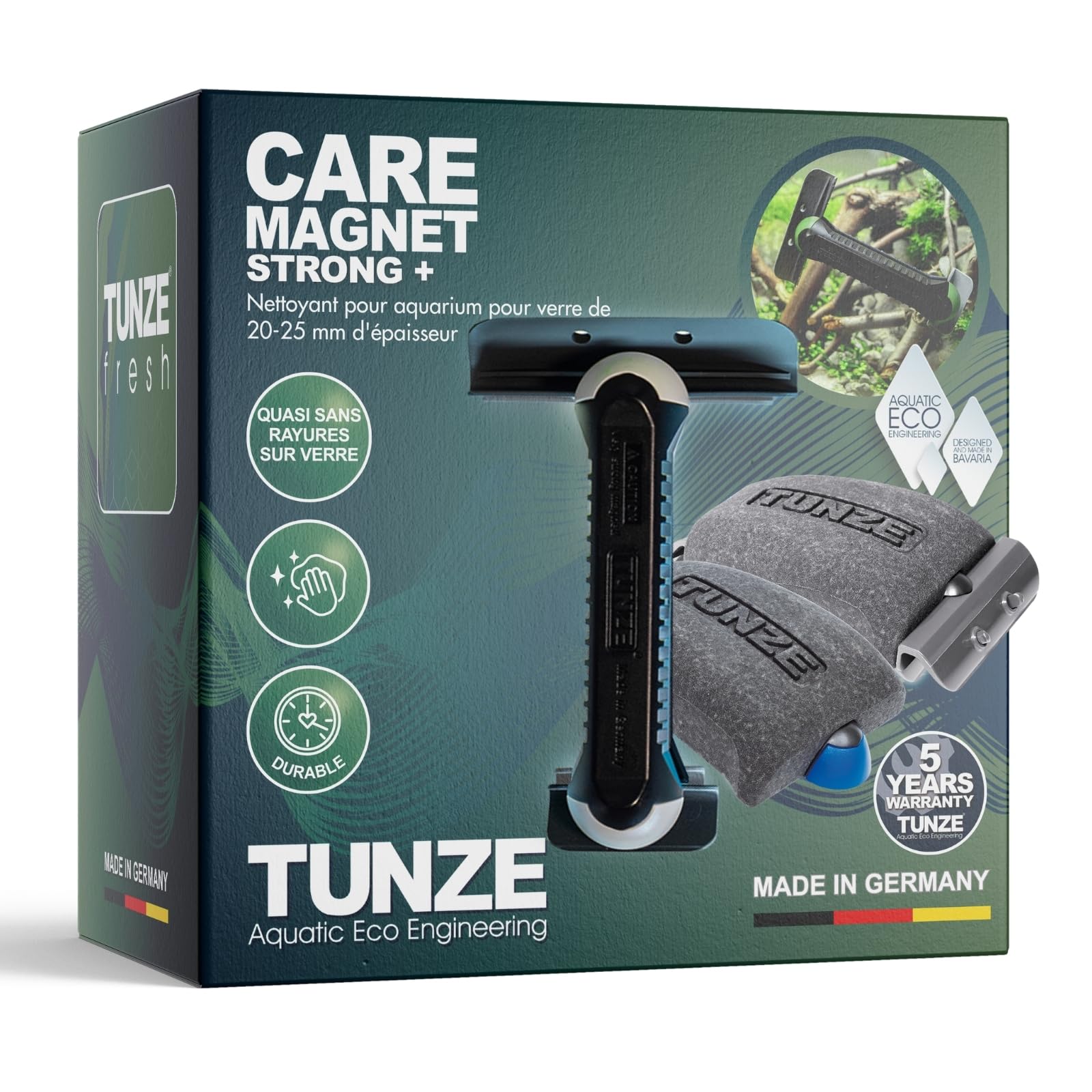Tunze Care Magnet Strong+ I Aquarienreiniger für 20-25 mm Glasstärke I schlanker Scheibenreiniger mit abgerundeter Edelstahlklinge I Algenmagnet ohne Kratzgefahr I Aquariumglas-Reiniger