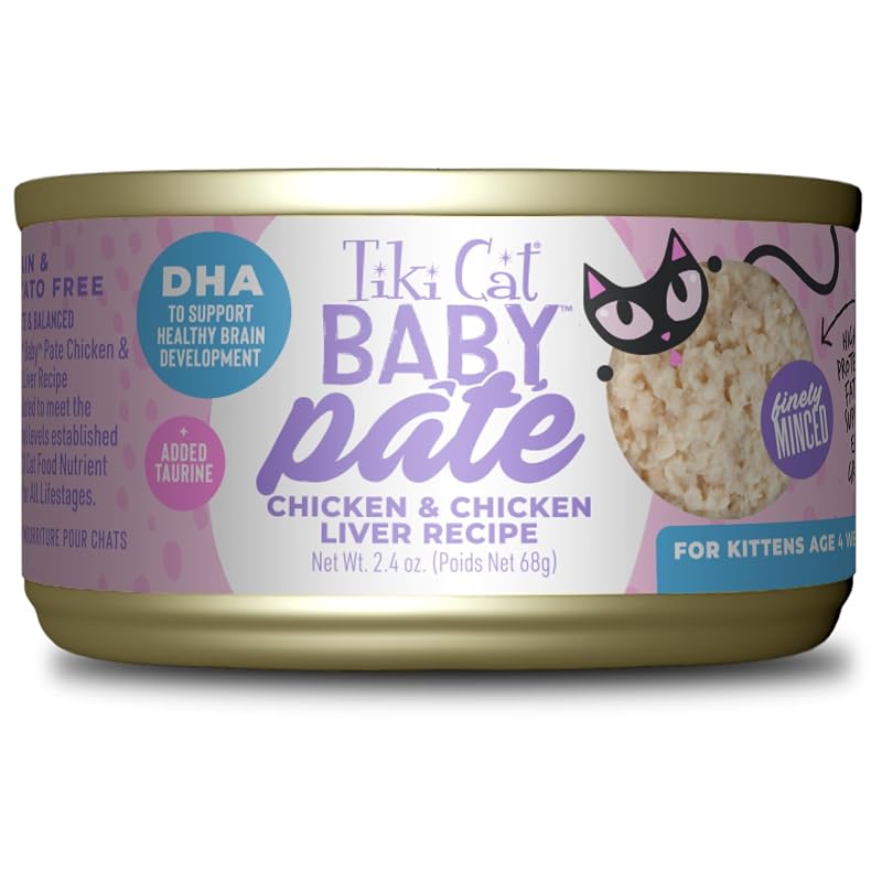 Ração úmida para filhotes de gatos TIKI PETS em patê de frango e fígado de frango, 68 g