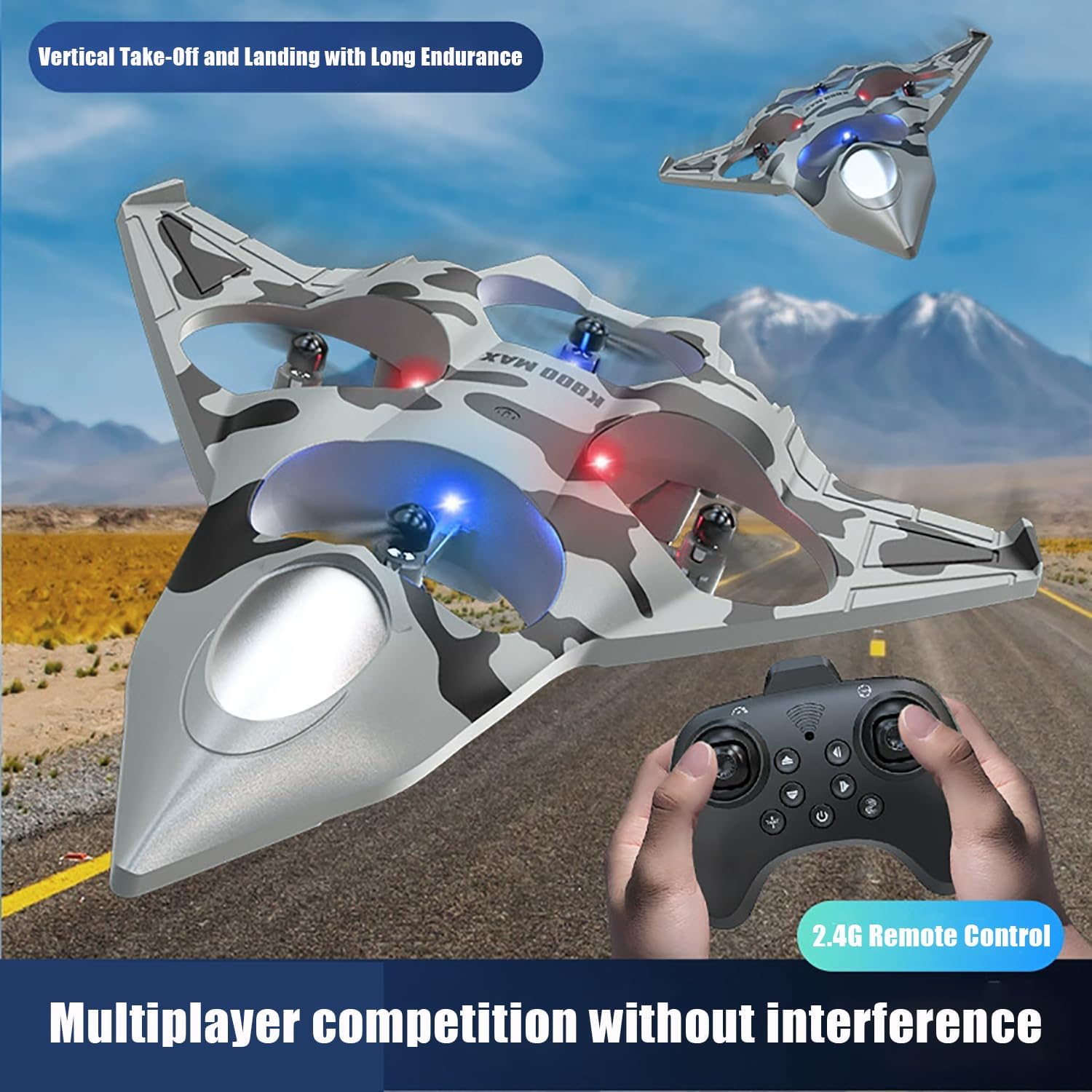 Foam Remote Control Airplane for Adults Beginners,RC Plane Fighter Jet with LED Lights,Speed Adjust,RC Helicopter Altitude Hold,Stunt Roll Hovering,Easy to Fly RC Aircraft Drone 360° Flip