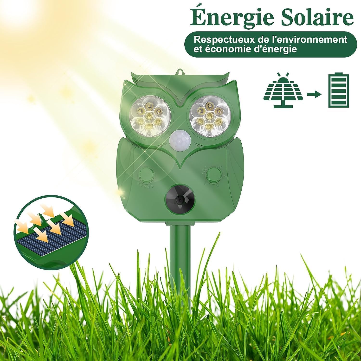 Repulsif Chat Ultrason 2 Pièces, Étanche IP65, Répulsif Chat Fréquence Réglable pour Repousser Les Chats errants, Pigeons, Cerfs et Autres Animaux
