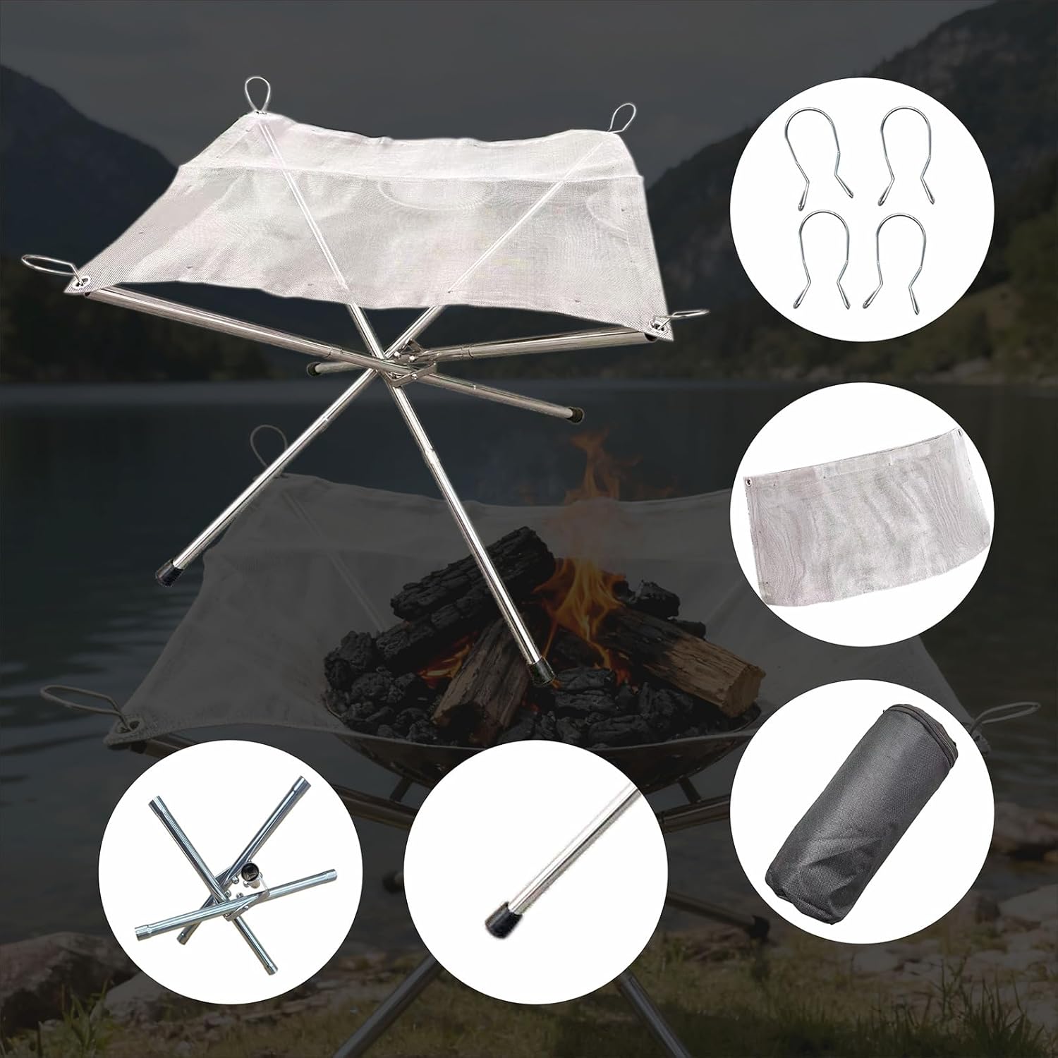 Portable Outdoor Fire Pit 16.3 Inch Foldable Fire Pits for Outside Wood Burning Small Wire Firepit Mini Mesh Firepits for Patio Backyard Camping Garden Bonfire Fireplace with Carrying Storage Bag