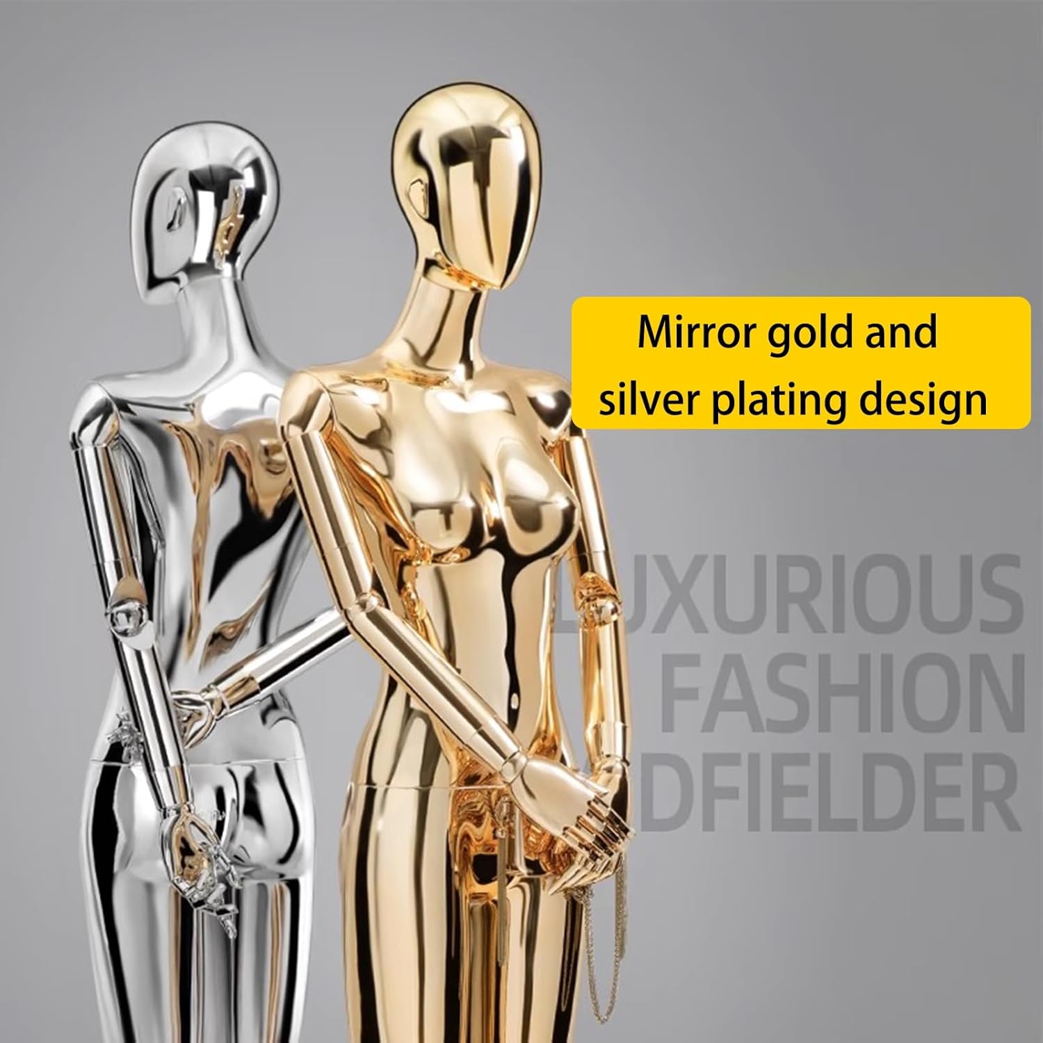 Fiberglass Female Body Retail Mannequins with Stool, Used for Window Display of Clothing, Shooting Props, Manikin,Gold