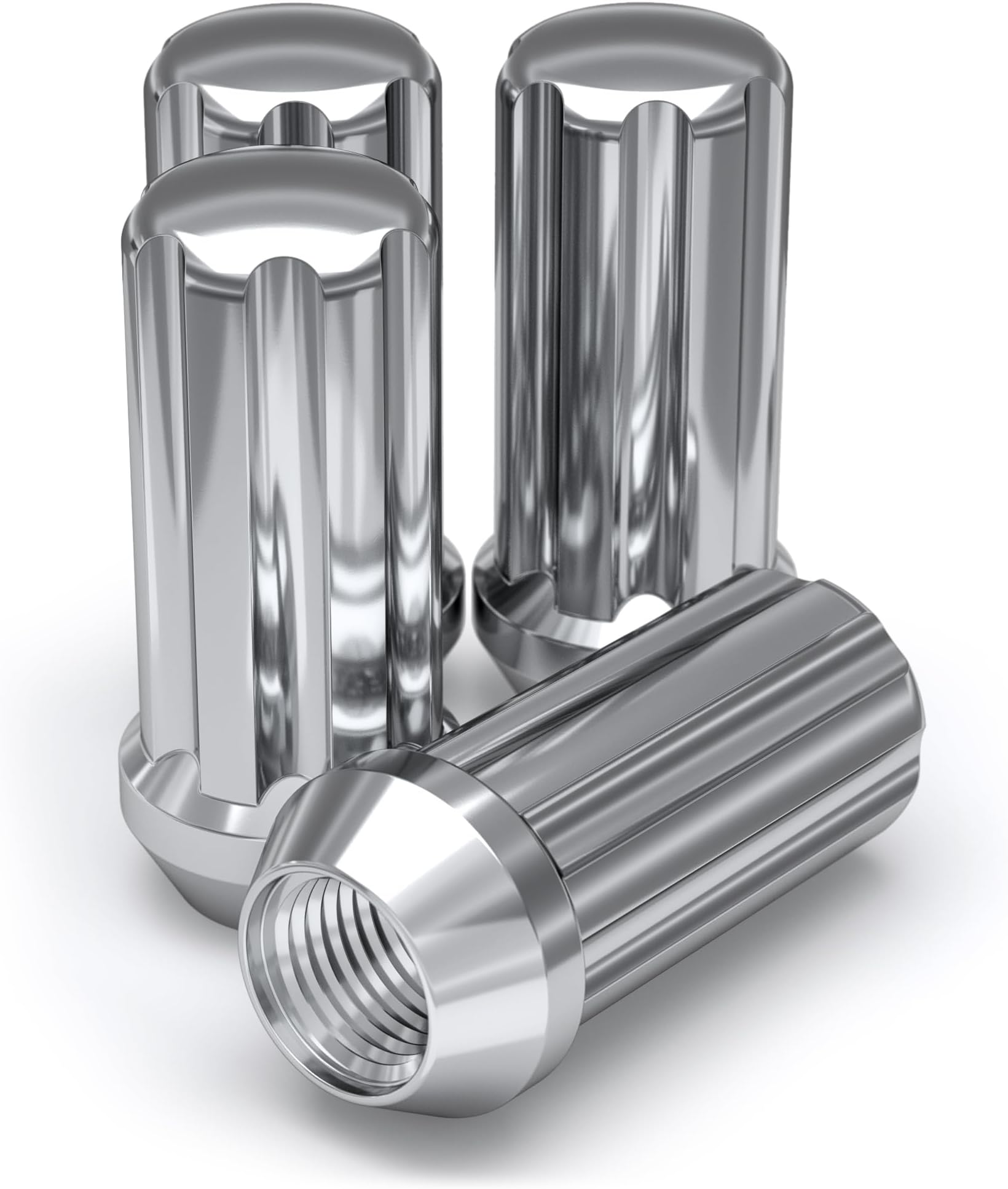 White Knight M14x1.50 Duplex 7 Spline Lug Nuts with Key (for Aftermarket Wheels), EZ Installation, Durable Carbon Steel with Stylish Triple Layered Chrome Finish, 3809L-4AM (4 Pack)