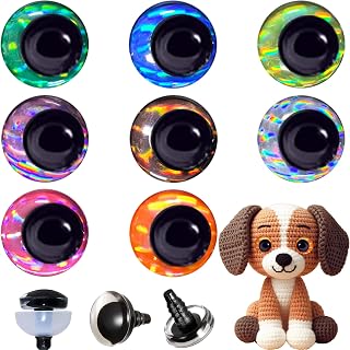 64 Pcs 25mm Safety Eyes Glitter Colorful Safety Eyes for Amigurumi Large Glitter Eyes for Crochet Animals DIY Handcrafts Doll Making Supplies (8 Colors)