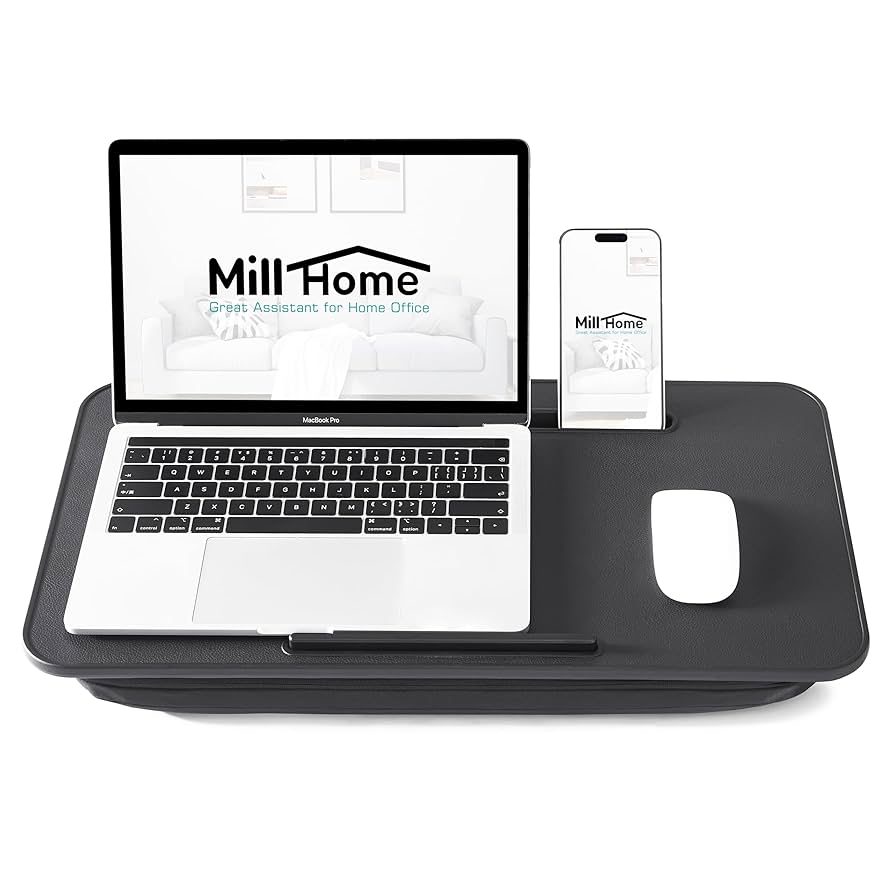 LAPTOP TRAY CUSHION PAD GREY LAP HOMEWORK WORK PORTABLE DESK CUSHIONED LED LAMP