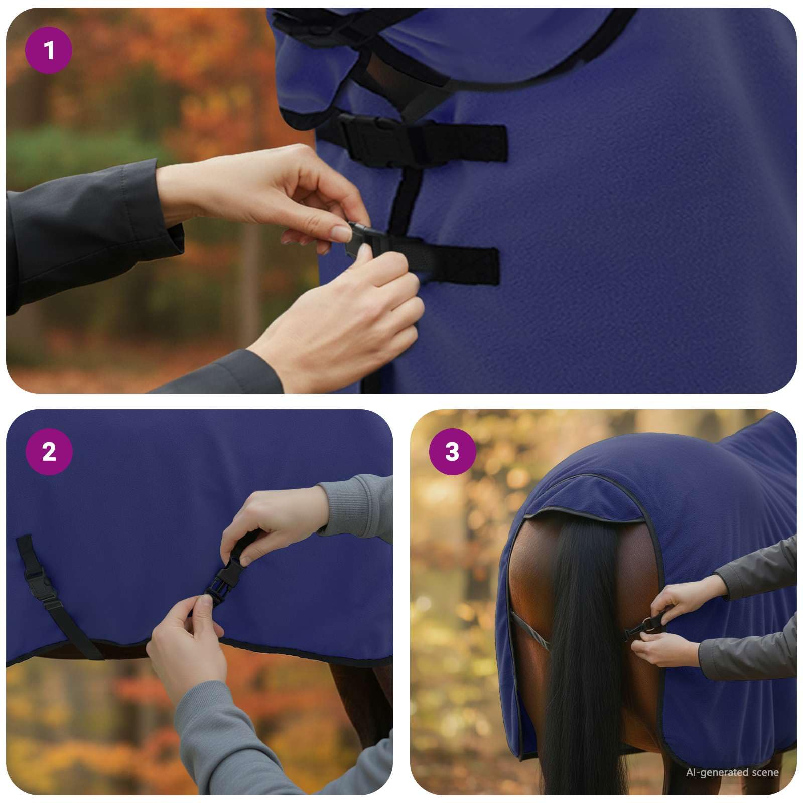 Manta para caballos azul marino, 85 cm, poliéster, transpirable, impermeable, cortavientos, forrada al aire libre, protección para invierno, paddock, accesorios ecuestres