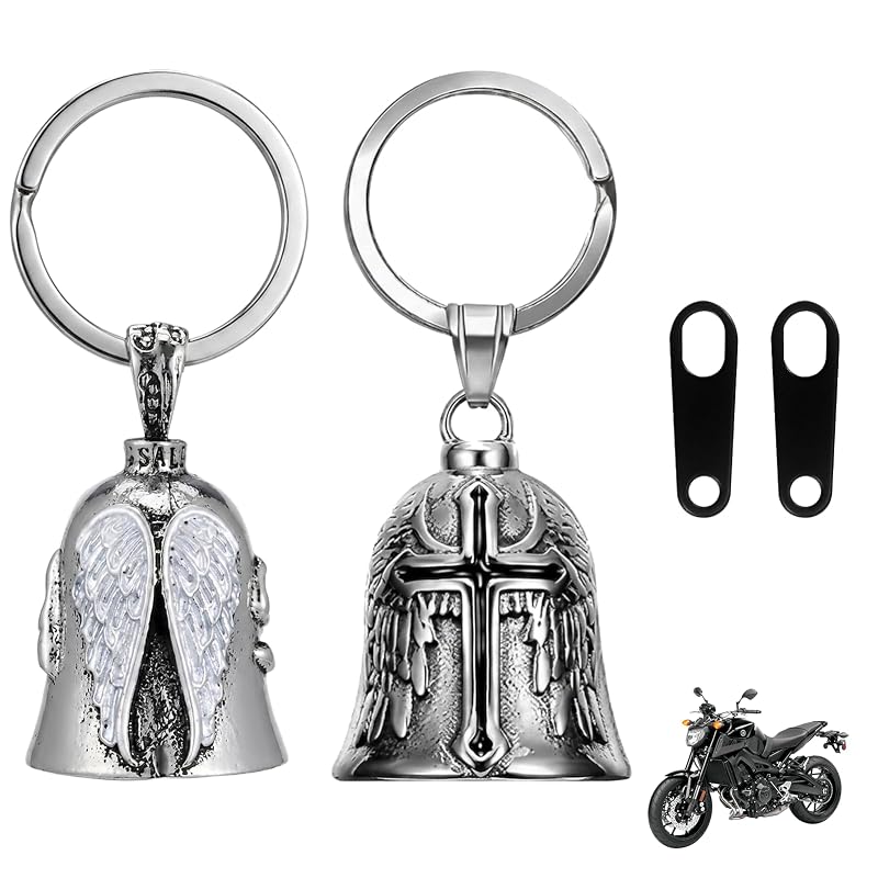 Kit com 2 Chaveiros de Sino para Motocicleta Enyyfit com Asas de Anjo e Cruz Set 3