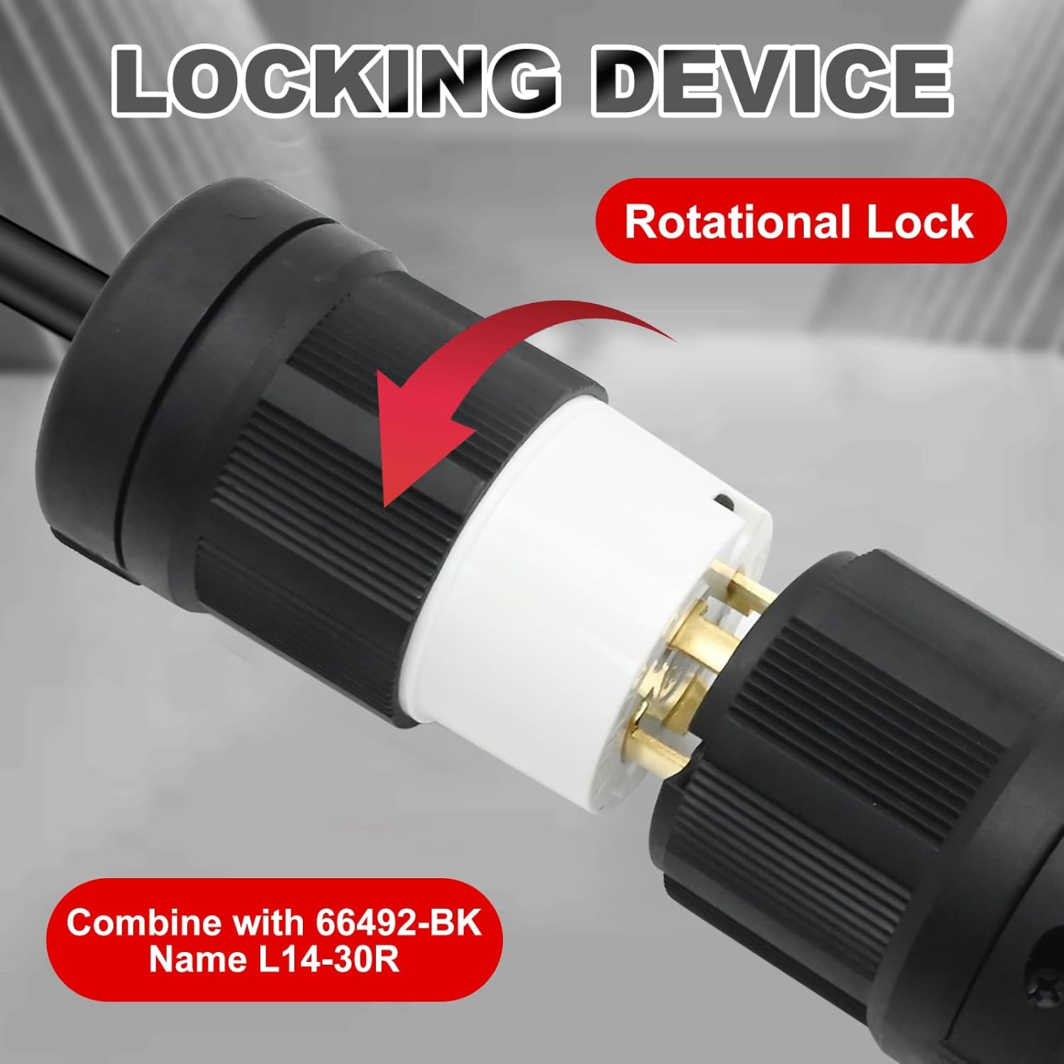 NEMA L14-30R Locking Connector 30 Amps 125/250V 4 Prong Generator Twist Locking Plug Connector Female Receptacle (1 Pack, Black/White)