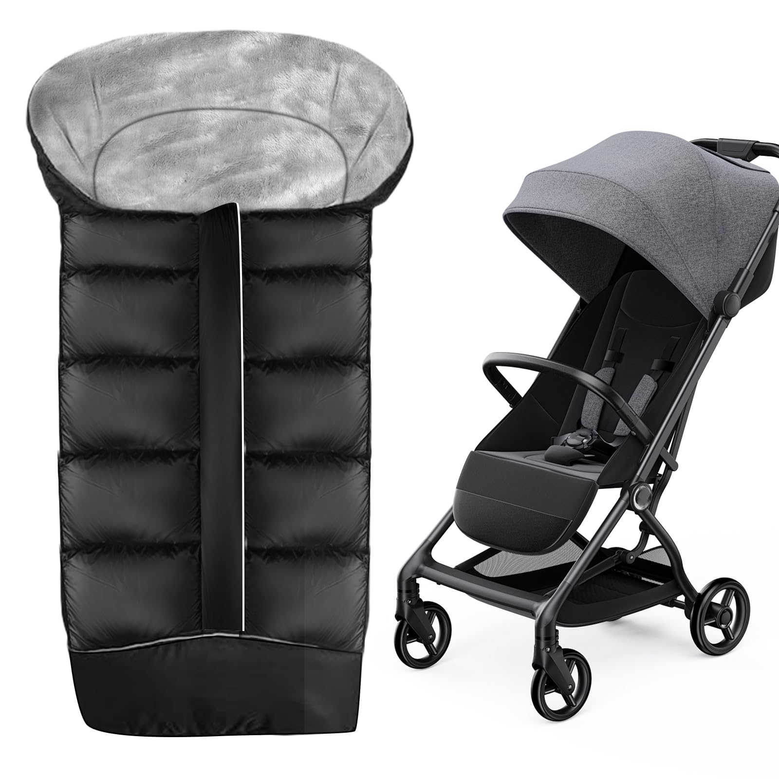 Sacco Coprigambe Invernale per Passeggino HOSPAOP, Universale per Bambini, con Cerniera, Strisce Riflettenti, Impermeabile per Sportwagen Jogger Buggy, Nero