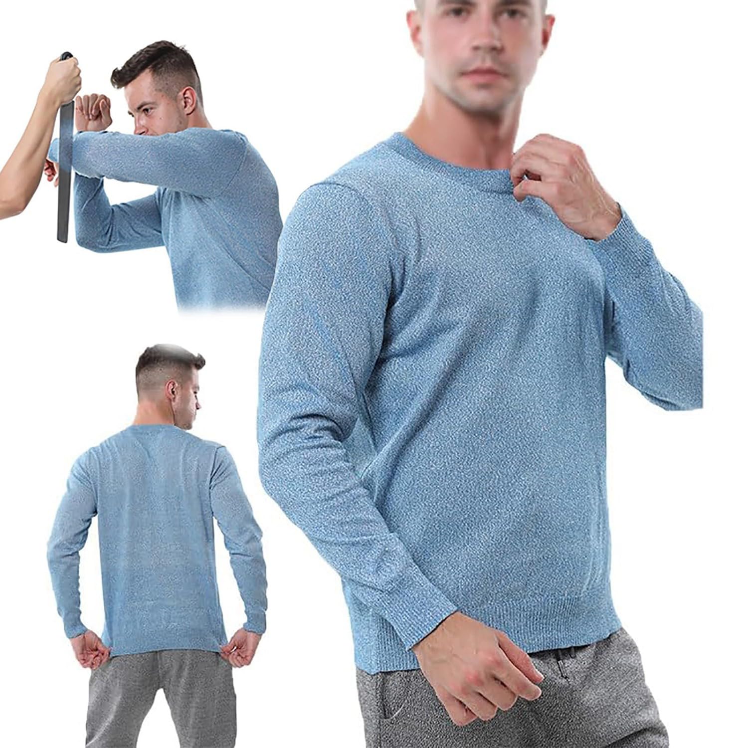 BLUEZY Anti Taglio Resistente, Abbigliamento Girocollo Manica Lunga, T-Shirt Antitaglio, Abbigliamento Antitaglio di Livello 5, Camicia Resistente al Taglio, Robusta Resistenza al Taglio L