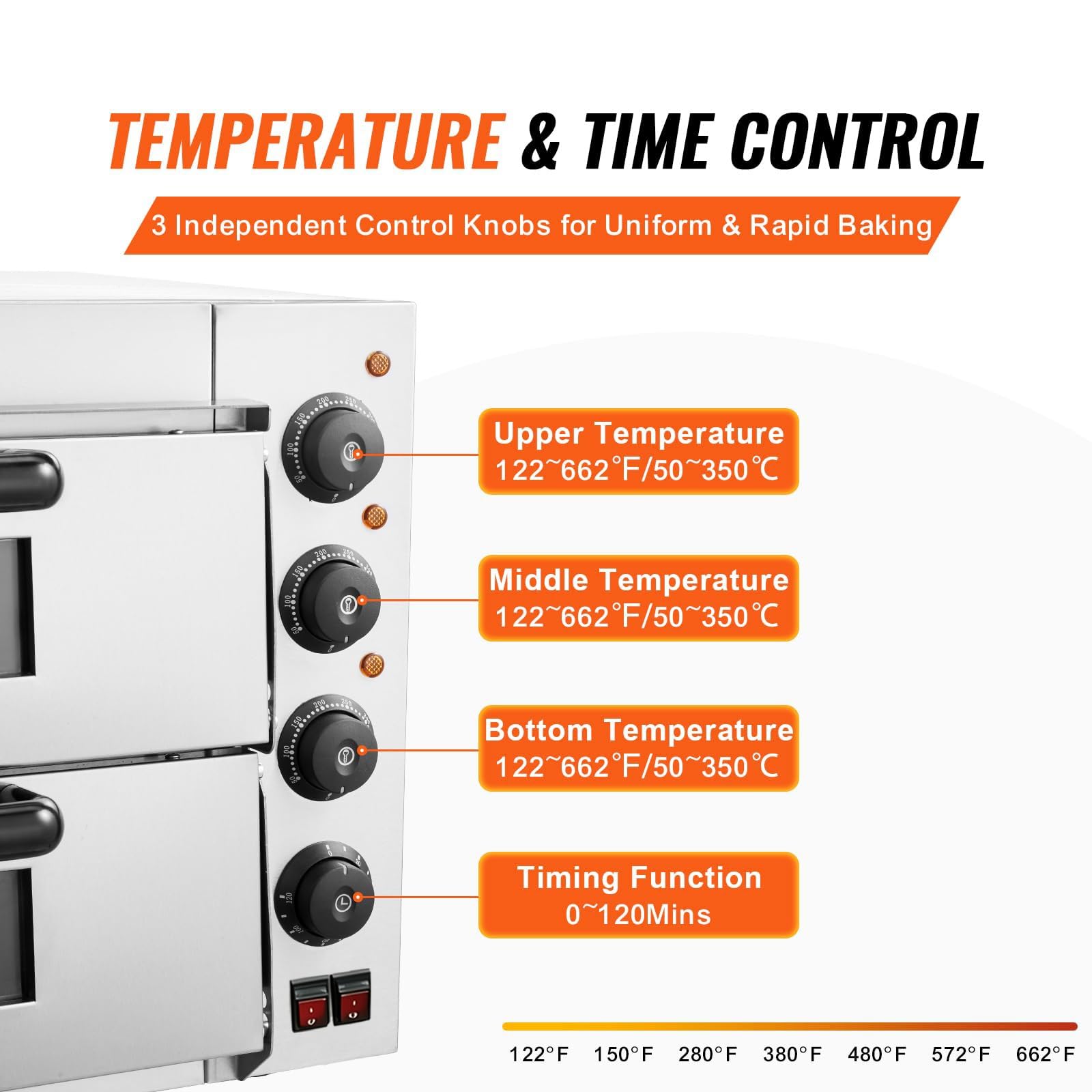 Forno professionale per pizza, elettrico in acciaio inox, piano singolo/doppio con pietra e manico, per interni ed esterni, multiuso, per ristoranti e uso domestico
