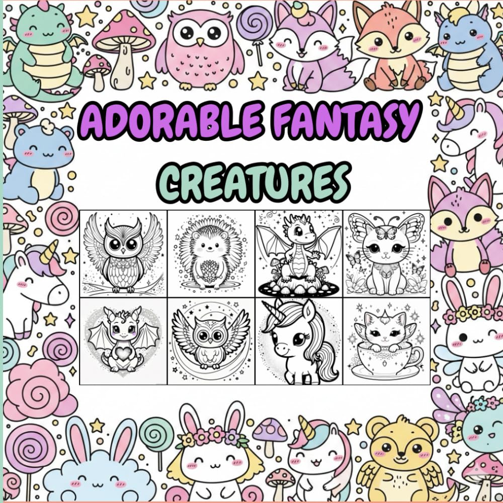 Adorable Fantasy Creatures Coloring Book for Adults and Teens: Cute Magical Animals, Whimsical Fantasy Art, Bold and Easy Relaxing Coloring Pages: ... Whimsical Designs, and Easy Coloring Pages