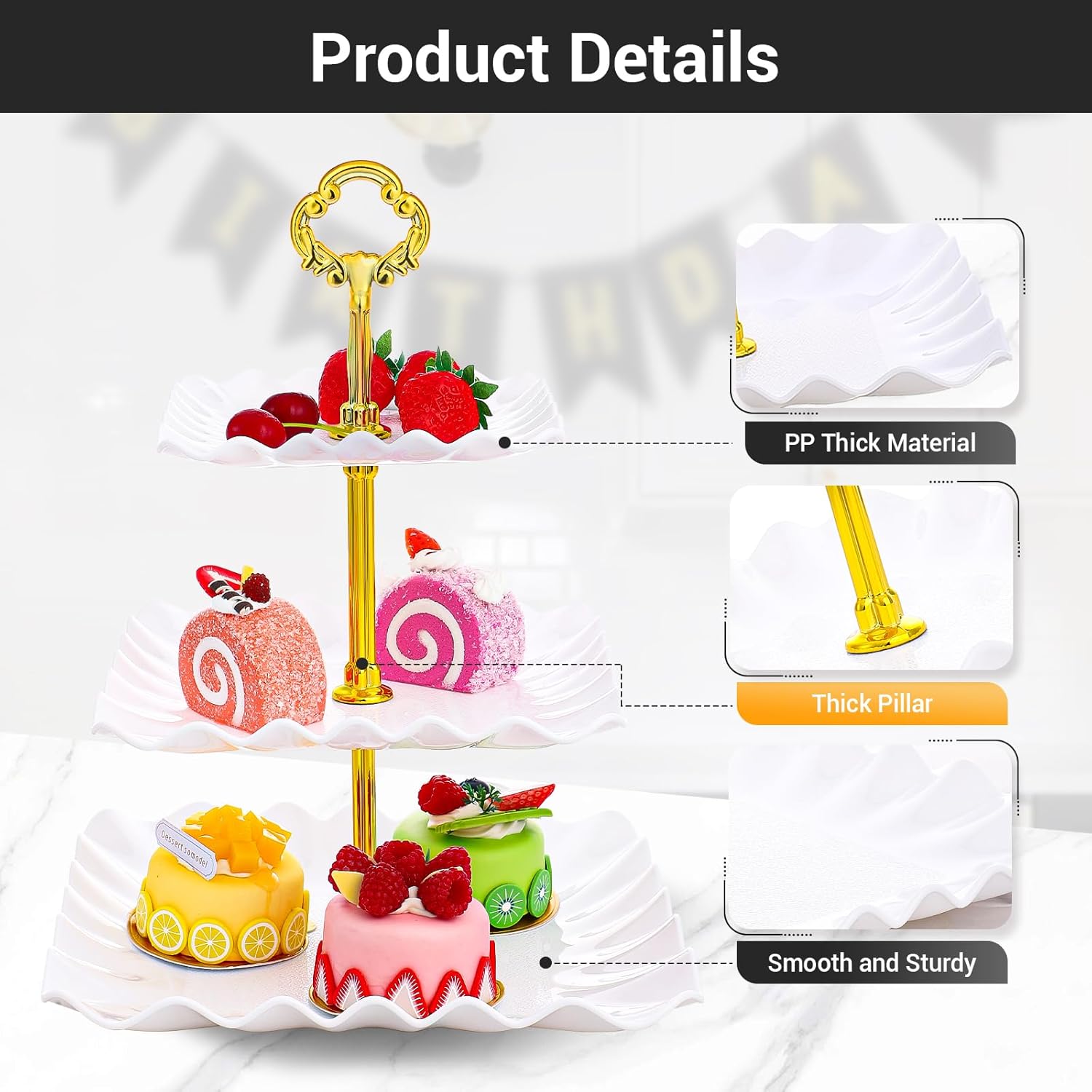 EUSOAR Cupcake Stand, 10pcs Plastic Cake Display Stands Set, 3 Tier Serving Tray Dessert Table Display Set, Cup Cake Tower Stand Fruit Candy Dessert Trays For Wedding Baby Shower Tea Party Celebration - Image 3