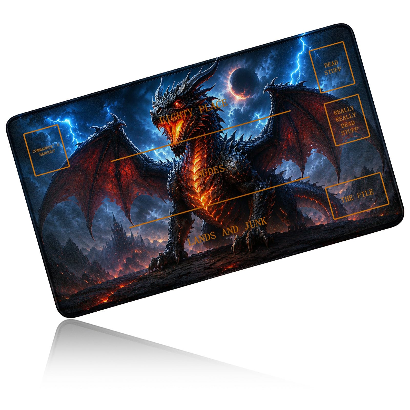 Dikoer for MTG/TCG Playmat w/Zones Commander Deck Gaming Mat, Lava Dragon