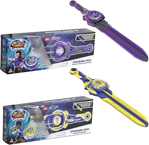 Paquete de 2 juguetes Infinity Nado Battling Top Burst Gyro, parte superior giratoria con lanzador de espadas, juego de batalla para niños y niñas