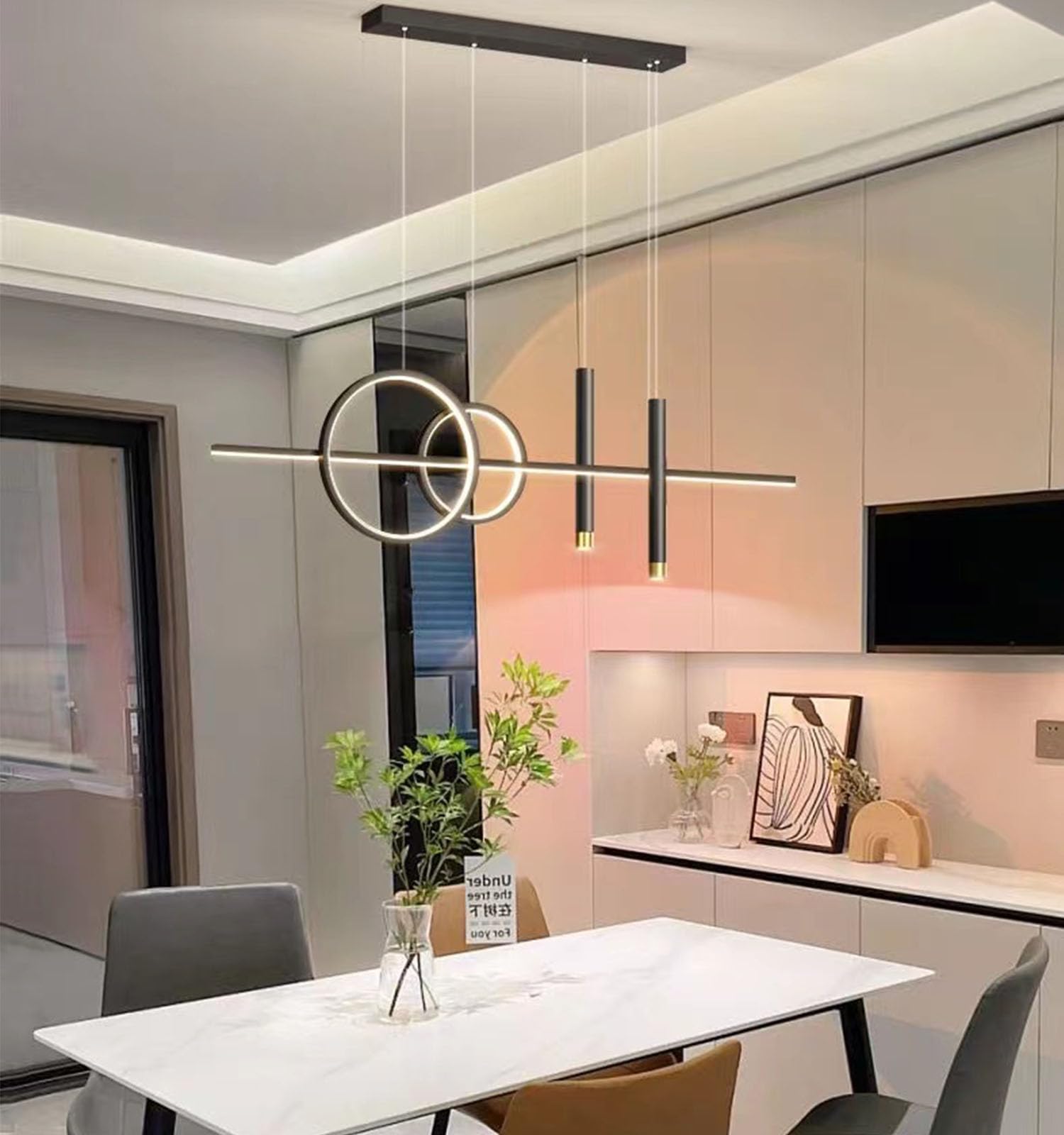 LED Pendant Lamp for Dining Table, Black Dimmable Island Light With Remote Control, Office Chandelier Kitchen Living Room Ceiling Light (Black, 120 cm)
