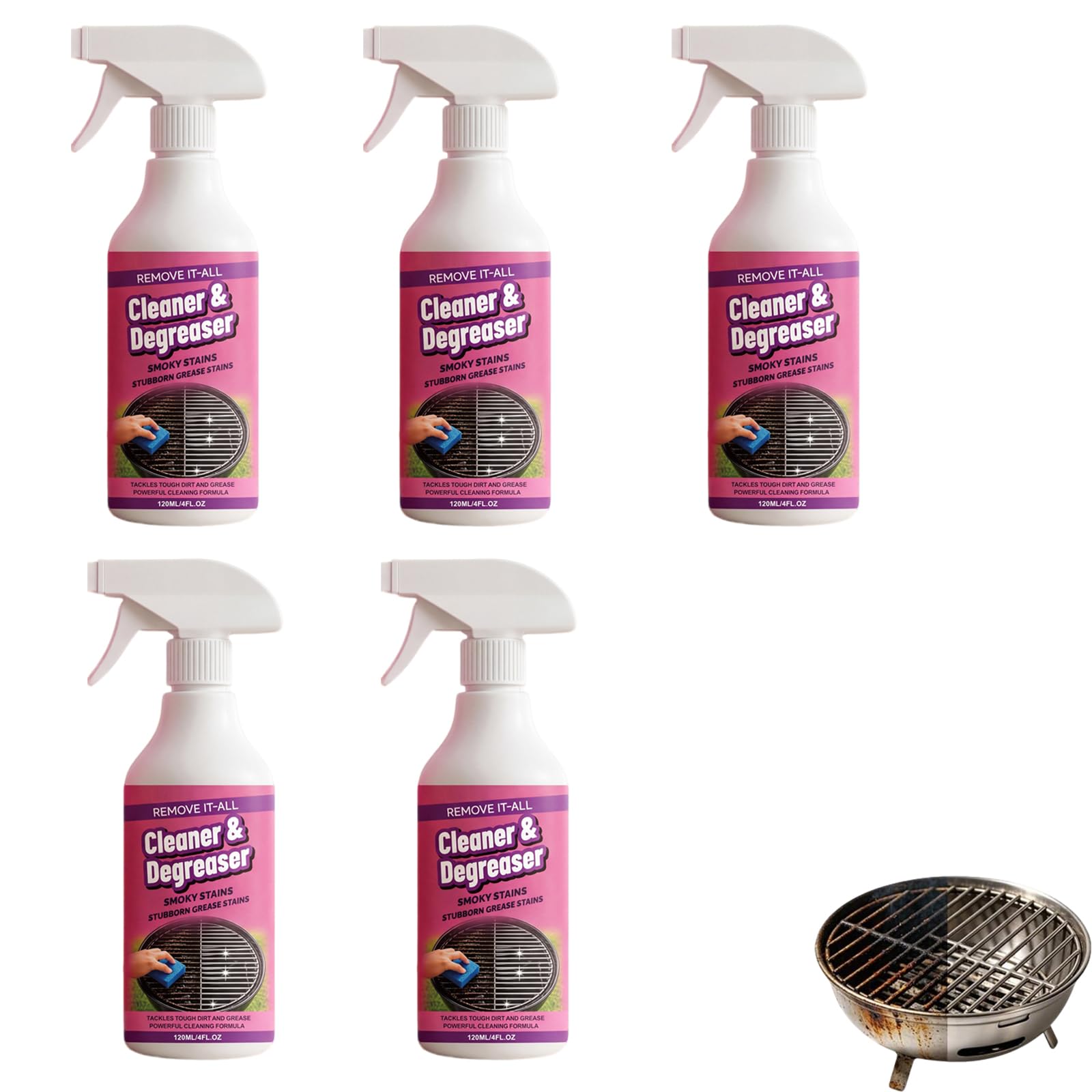 BBQ-Reinigungslösung Für Das Kochen Im Freien, Hochleistungs-BBQ-Grill-Entfetter, Entfernt Mühelos Hartnäckige Ölkohlenstoffrückstände, Schnell Wirkendes, Schnell Wirkendes Grill-. (5PCS)
