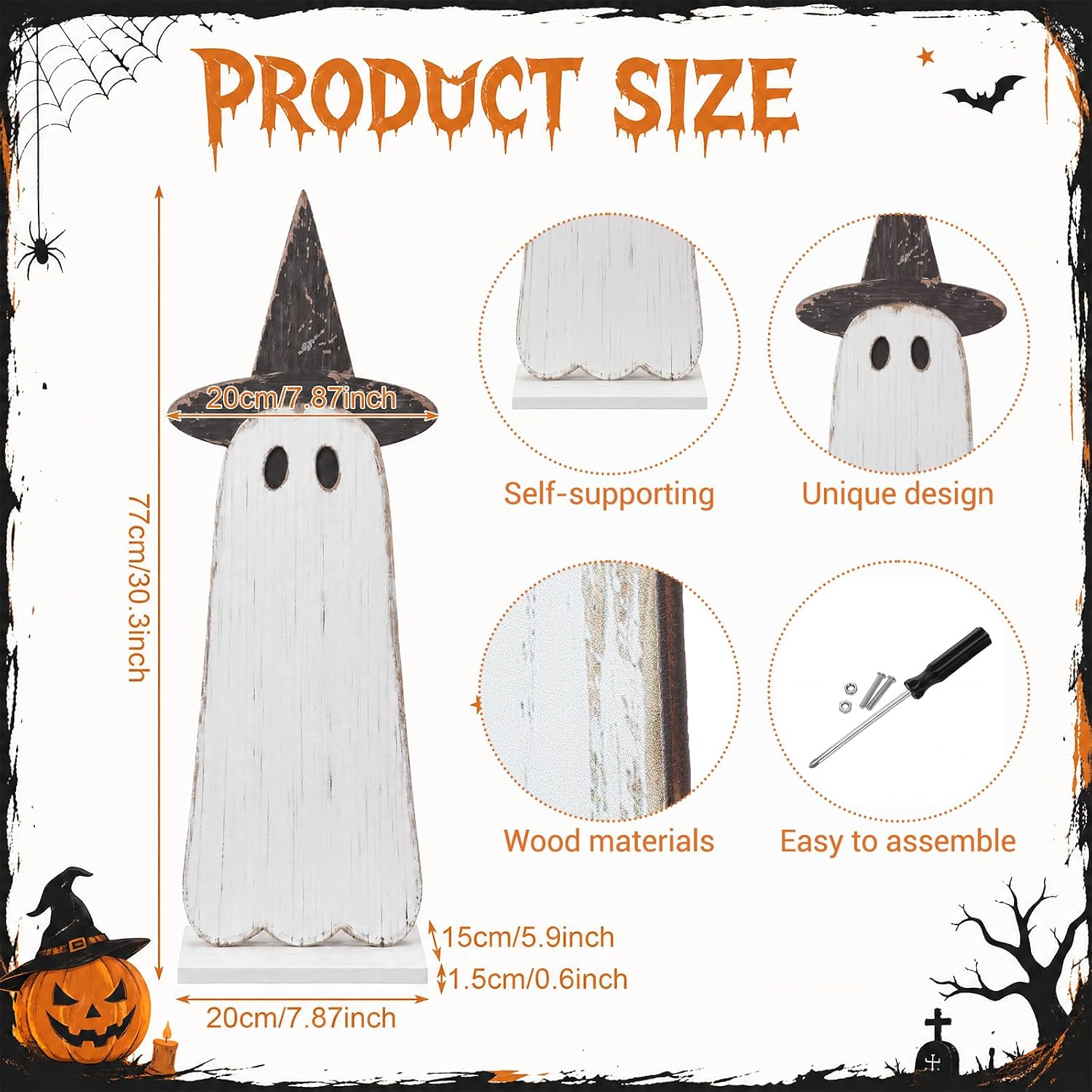 Novabright 30.2 H Halloween Witch Ghost Porch Sign Standing Wooden Decor