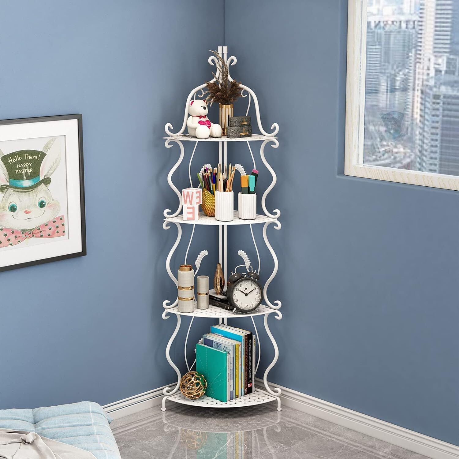 Frilla Scaffale Angolare Elegante – Struttura in Ferro, Design Moderno, 40×103 cm, Facile da Montare, Ideale per Bagno, Soggiorno e Camera da Letto | SHELVIA