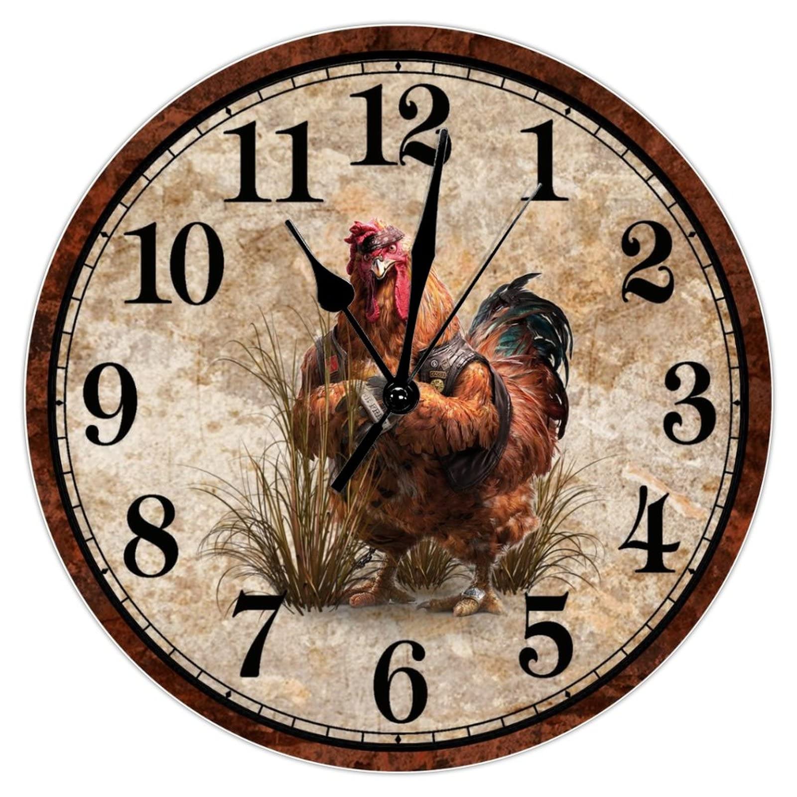 Horloge murale en bois avec coq français au mécanisme quartz silencieux haut de gamme