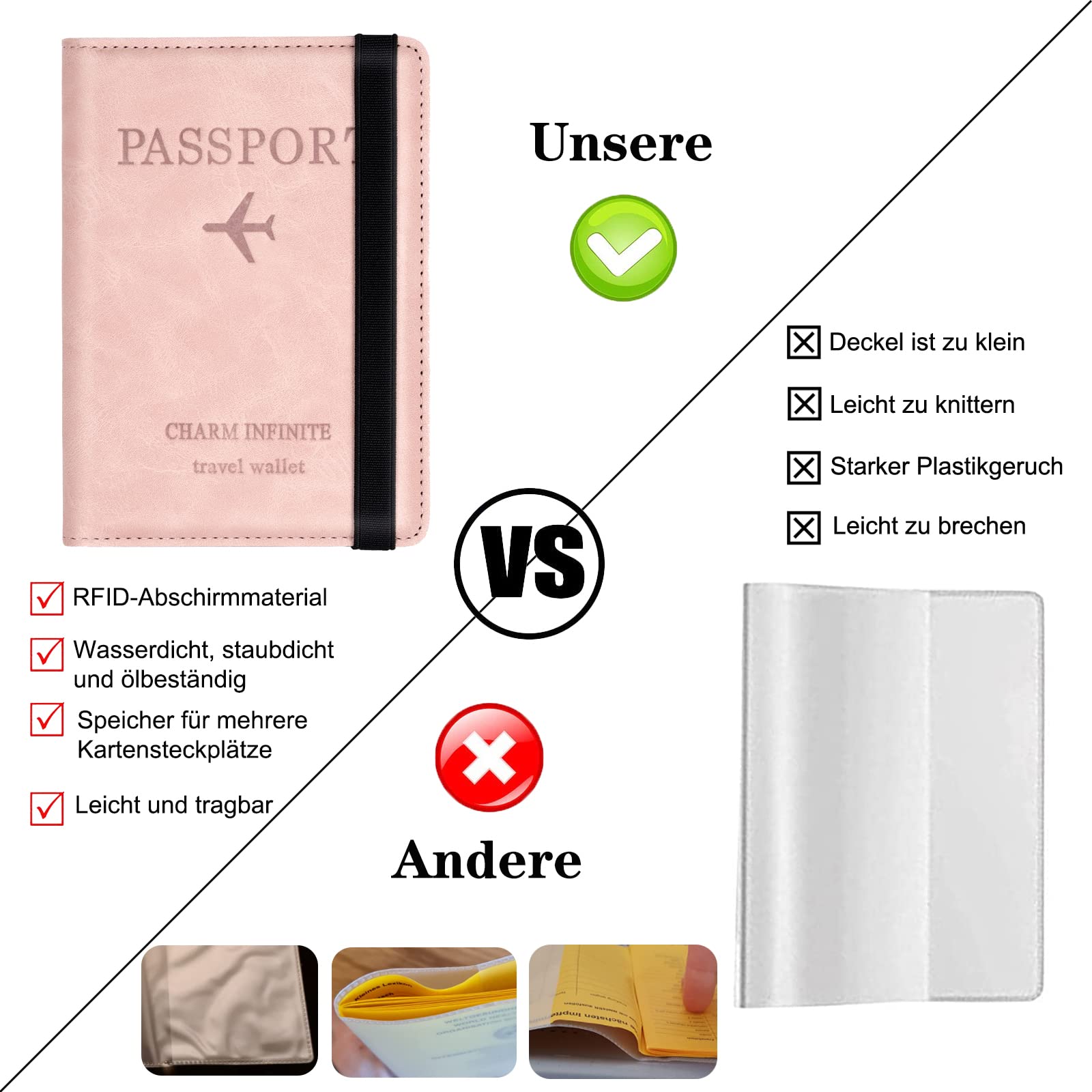 Toctax Custodia per passaporto, copertina per passaporto con blocco RFID, supporto per passaporto per donna e uomo, custodia da viaggio per documenti di viaggio