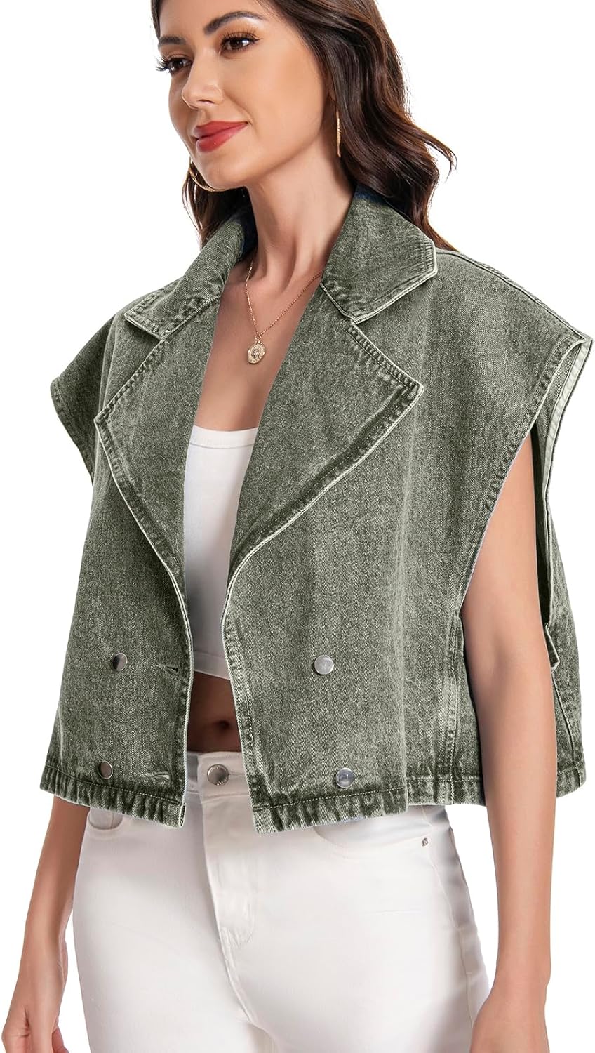Mars Guard Women's Oversized Denim Vest Jean Cropped Casual Lightweight Jacket,Perfect for Spring Summer Outfits - Image 2