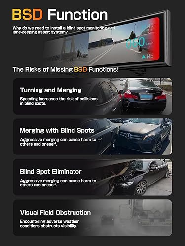Miniatura 3 de Cámara de espejo retrovisor de visión nocturna con lente de apertura F1.0, radar de visión AI, BSD HDRWDR, pantalla táctil inteligente espejo Dash