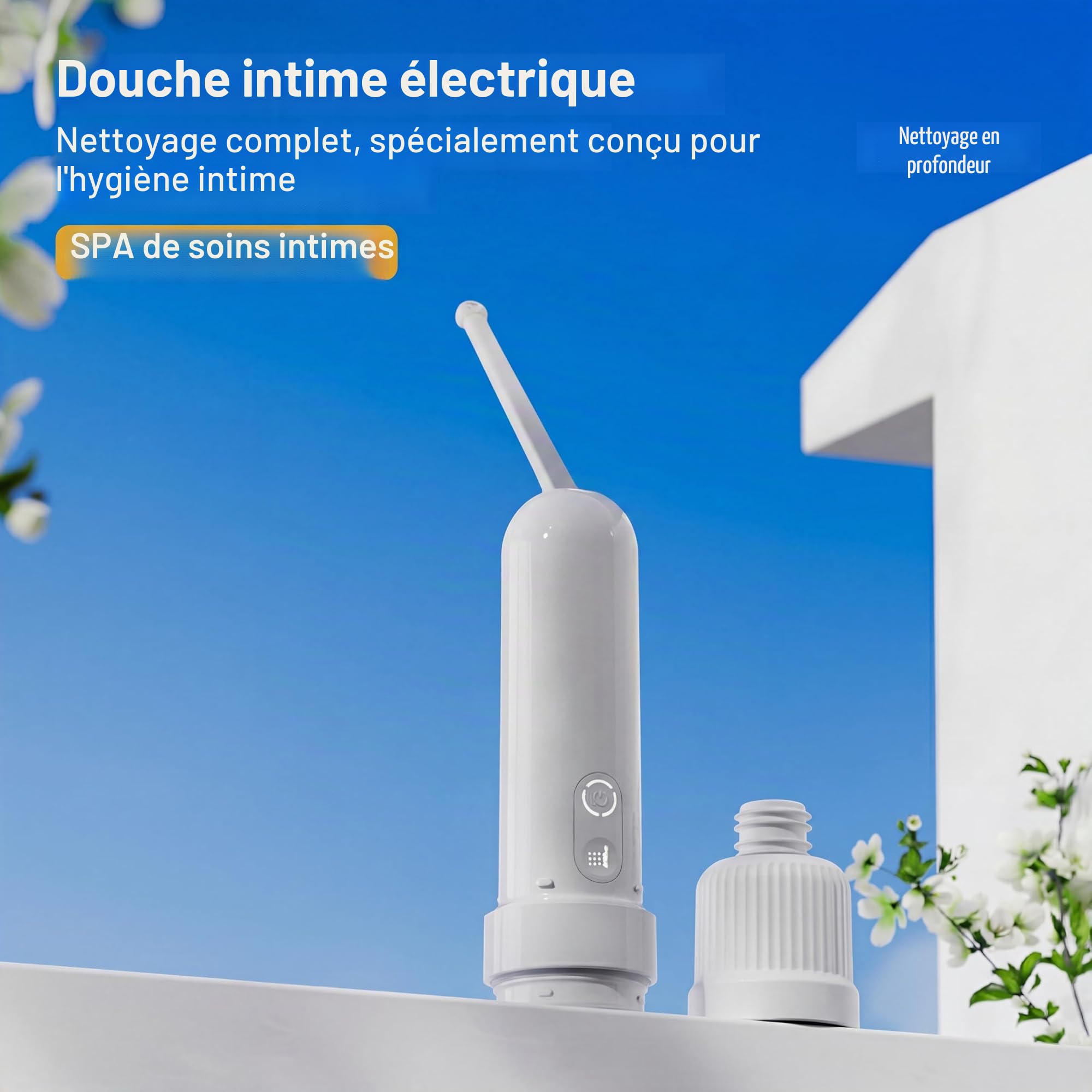 OHAANYY Bidet de Voyage à Piles, Pulvérisateur Portable Électrique, Blanc | Douche intime, buse rotative 180 degrés, étanche IPX7, réservoir 180ml, hygiène maternité, alimentation sans câble AAA