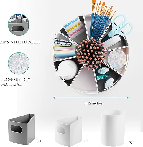 Miniatura 4 de MeCids Organizador de almacenamiento giratorio de 360 grados, soporte para bolígrafos, organizador de 12 pulgadas estilo Lazy Susan con cubos
