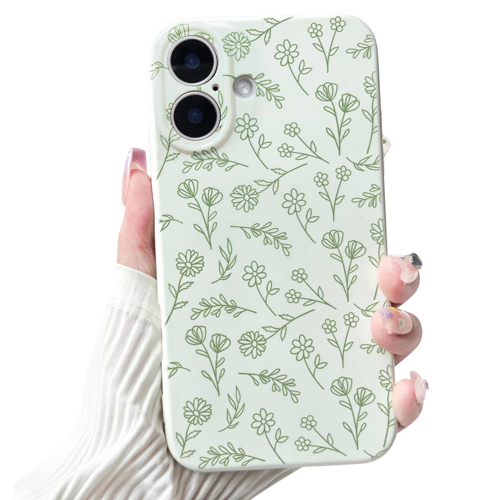 NITITOP Compatible with iPhone 16 Case Cute for Women Girl Vintage Flower Floral Leaves Pattern Trendy Slim Fit TPU Silicone Shockproof Girly Fashion