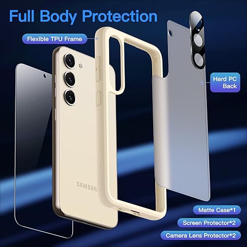 Miniatura 3 de JETech Funda 5 en 1 mate para Samsung Galaxy S23 5G de 6.1 pulgadas con 2 protectores de pantalla y protector de lente de cámara, funda protectora