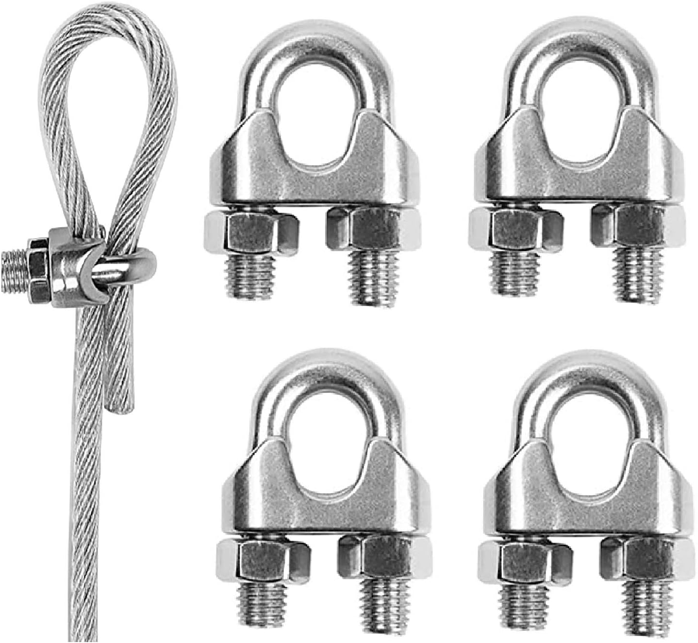 TERF® Galvanized Steel U-Bolt Saddle Fasteners M12 for Ø 12mm (1/2"), 4 Pcs for Rigging and Tension