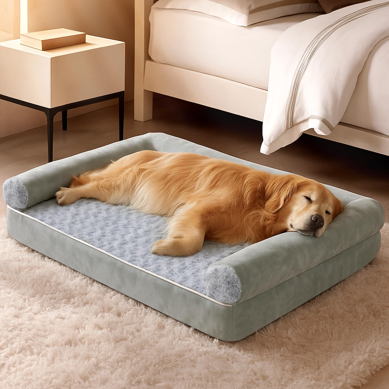 Cama Perros Ortopédica 105 x 75 x 20 cm | Cesta grande para perros, cojín ortopédico lavable, diseño de sofá, antideslizante e impermeable, gris claro