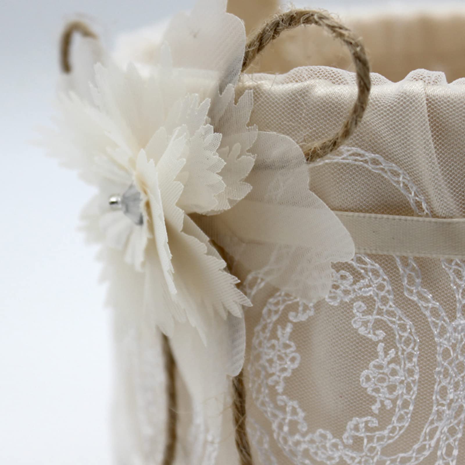 Conjunto de cojines para doncella de honor y porta alianzas, cojín para alianzas y cesta de flores, colección romántica de satén con lazo de encaje para fiesta de aniversario de