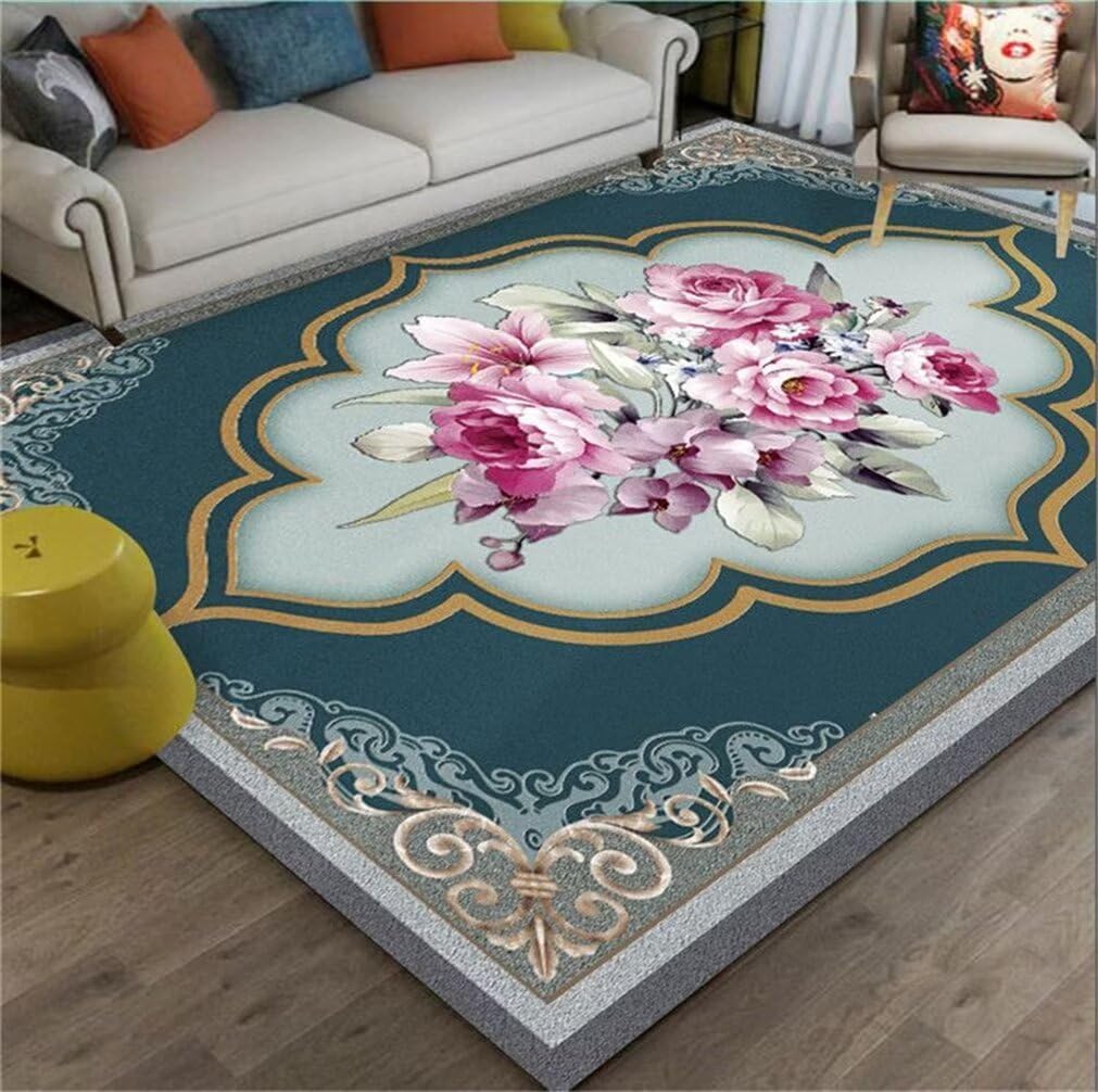 Tapis chambre ado fille lavable bleu déco 60x110 cm
