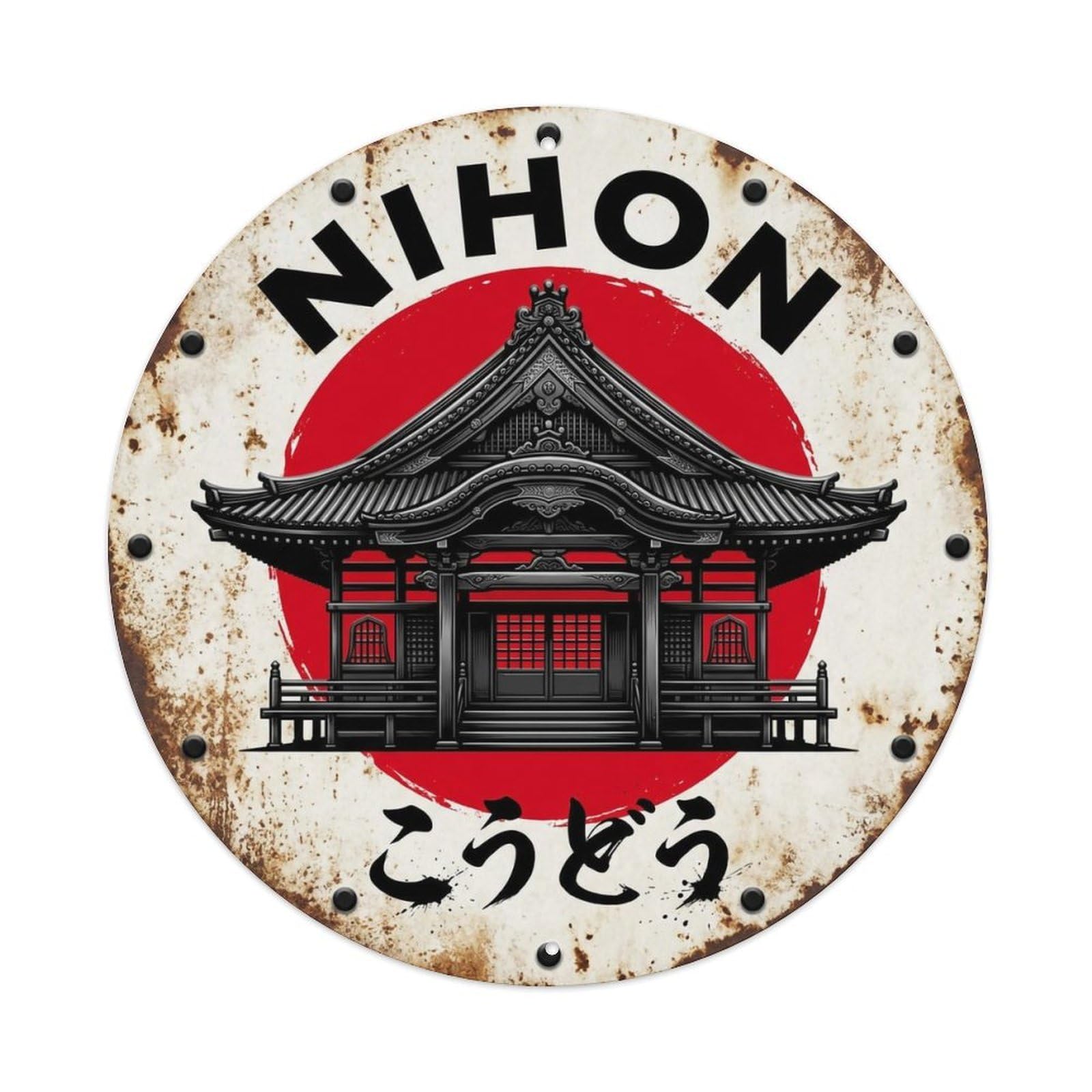 Lecture Hall Nihon Buddhist Teaching Building Weathered Metal Tin Sign