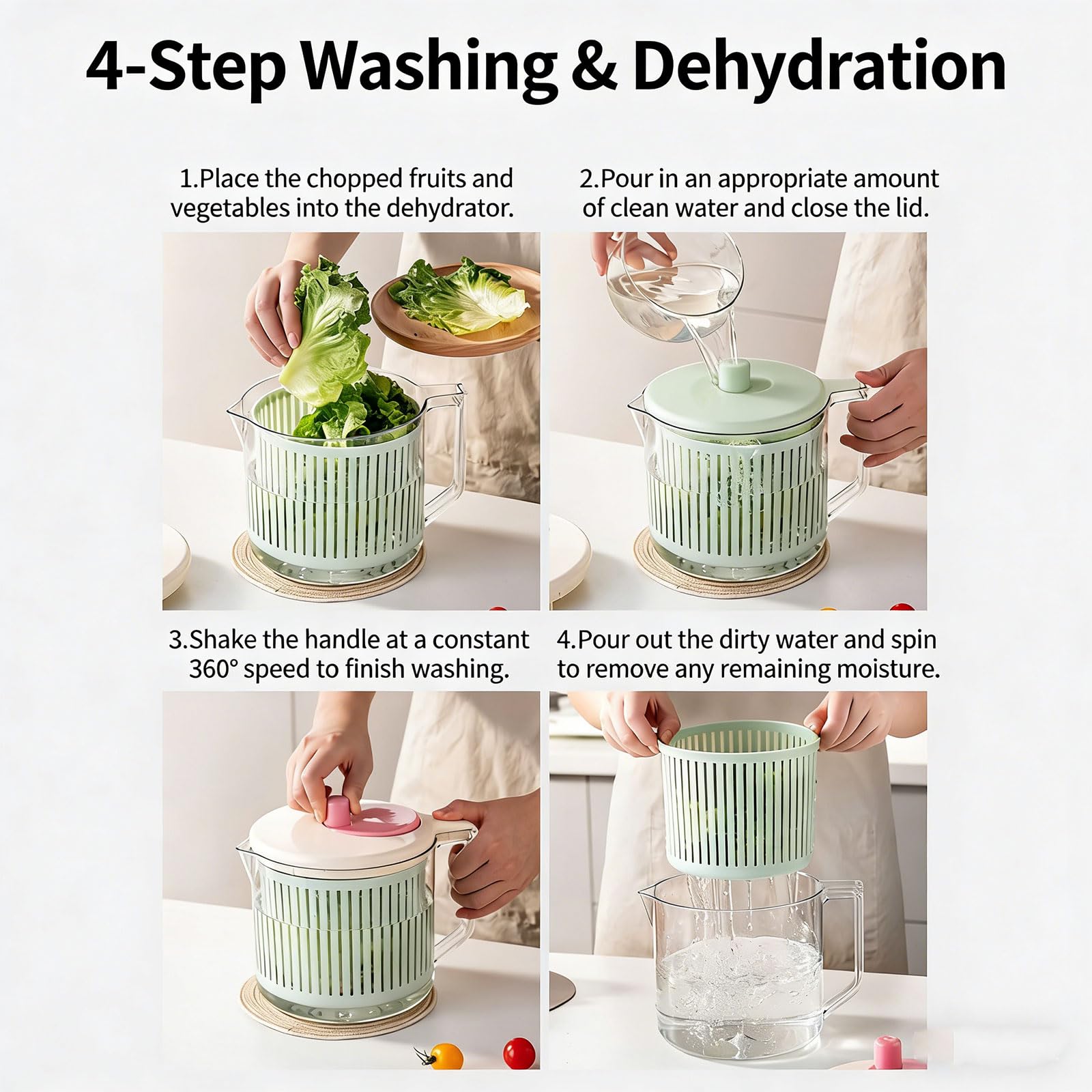 Elegante multiuso per rondella prodotti, centrifuga per frutta in plastica, disidratatore per verdure con manico, forniture da cucina, disidratatore da cucina