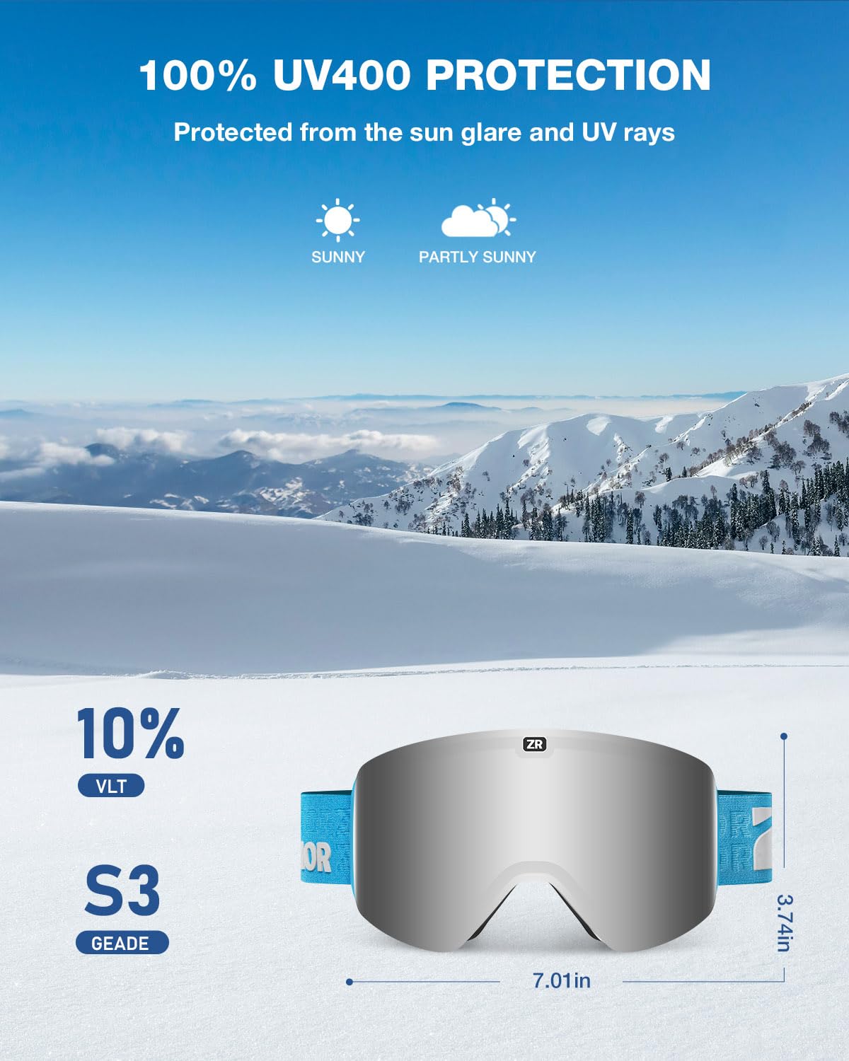 ZIONOR X11 Gogle narciarskie snowboardowe z magnetyczną wymienną cylindryczną soczewką, ochrona przed promieniowaniem UV, dla mężczyzn, kobiet, dorosłych (szara soczewka RevoSilver)