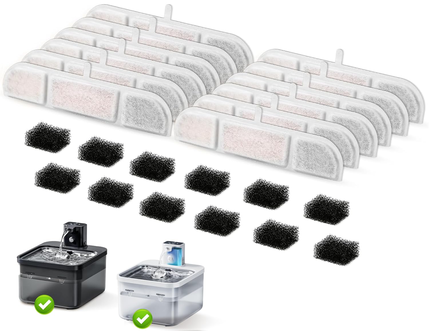 Katzenbrunnen Filter, 12 Stück Filter für Katzenbrunnen und 12 Stück Schwämme und Aktivkohle lonenaustauschharz kompatibel mit 2.5L DownyPaws Trinkbrunnen für Katze Kabellos (DPWFP6)