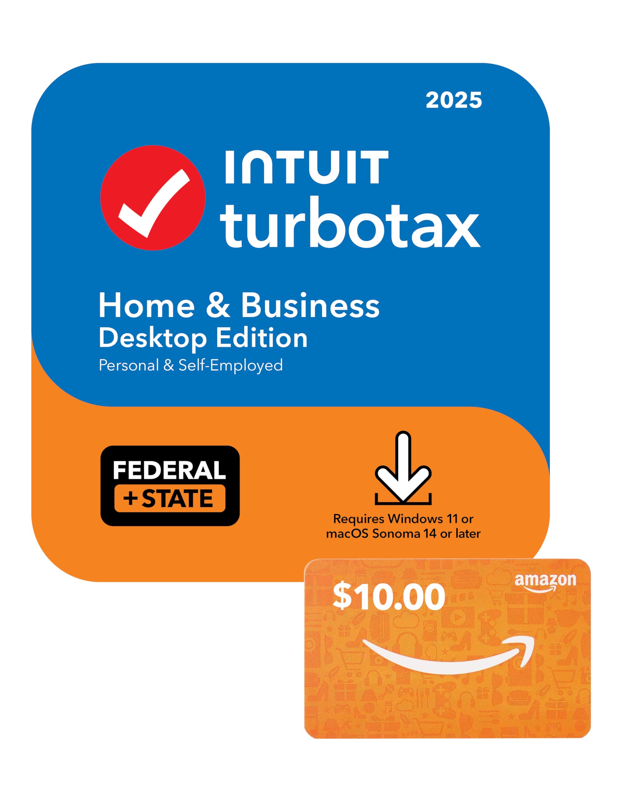 Intuit TurboTax Home & Business Desktop Edition 2025, Federal & State Tax Return [PC/Mac Download] with Gift Card